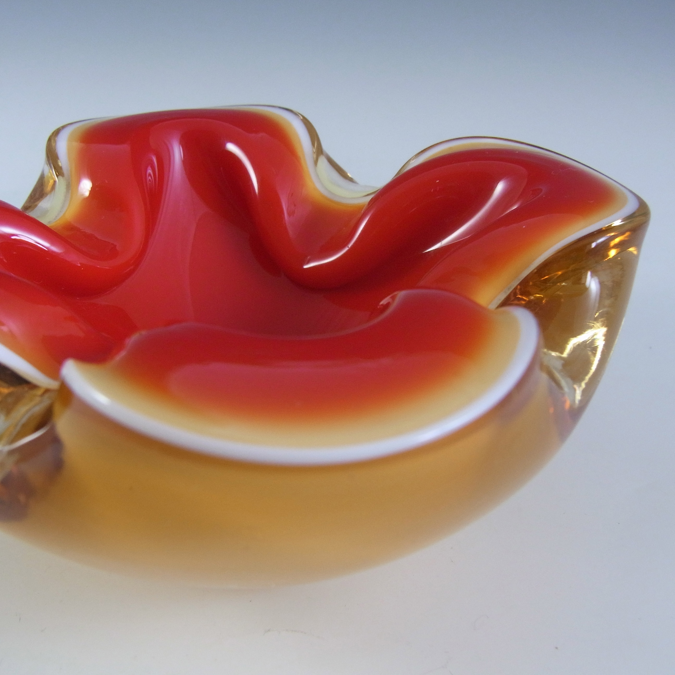 (image for) Barbini Murano Red, White & Amber Glass Biomorphic Bowl - Click Image to Close