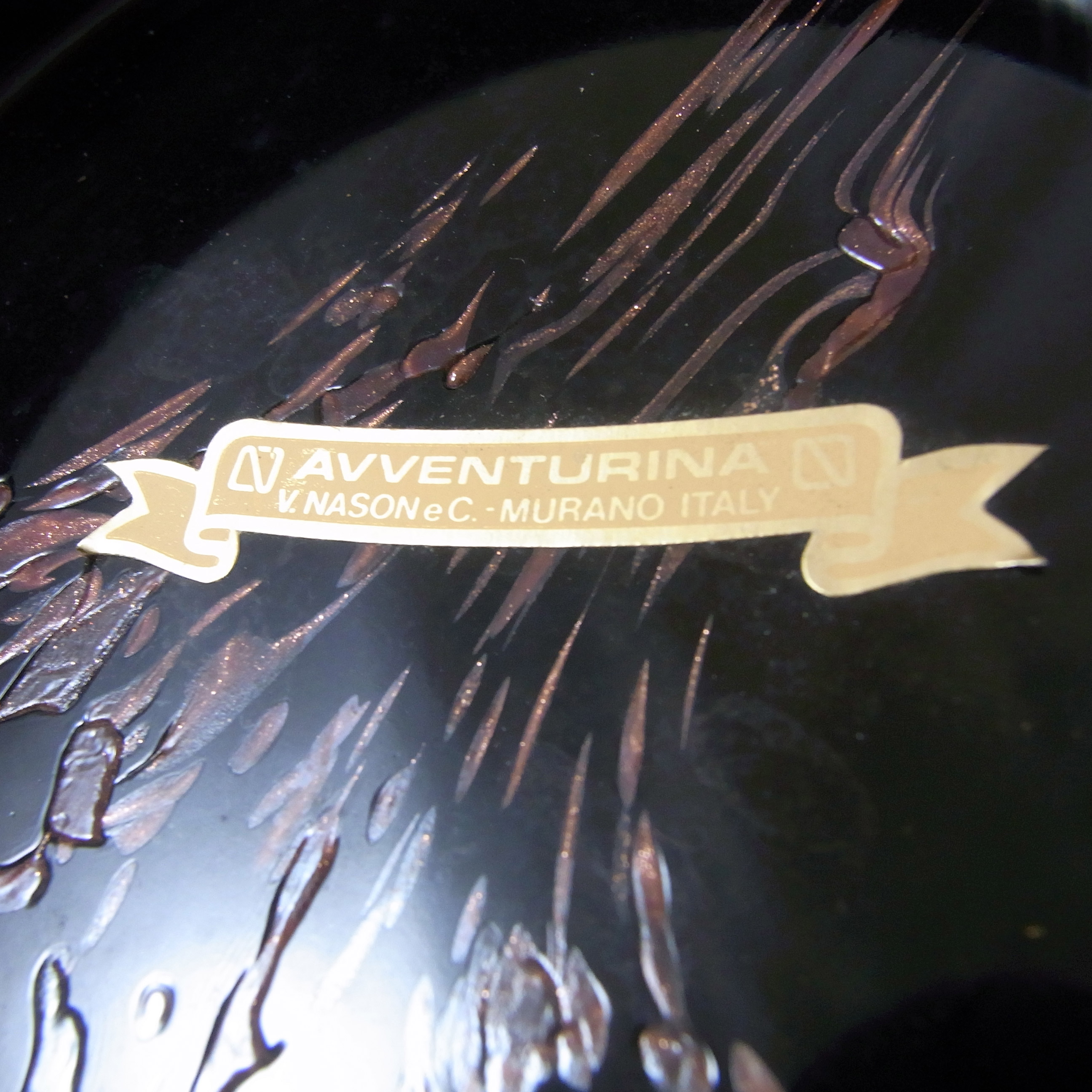 LABELLED V Nason & C Murano Aventurine Glass Bowl/Ashtray - Click Image to Close