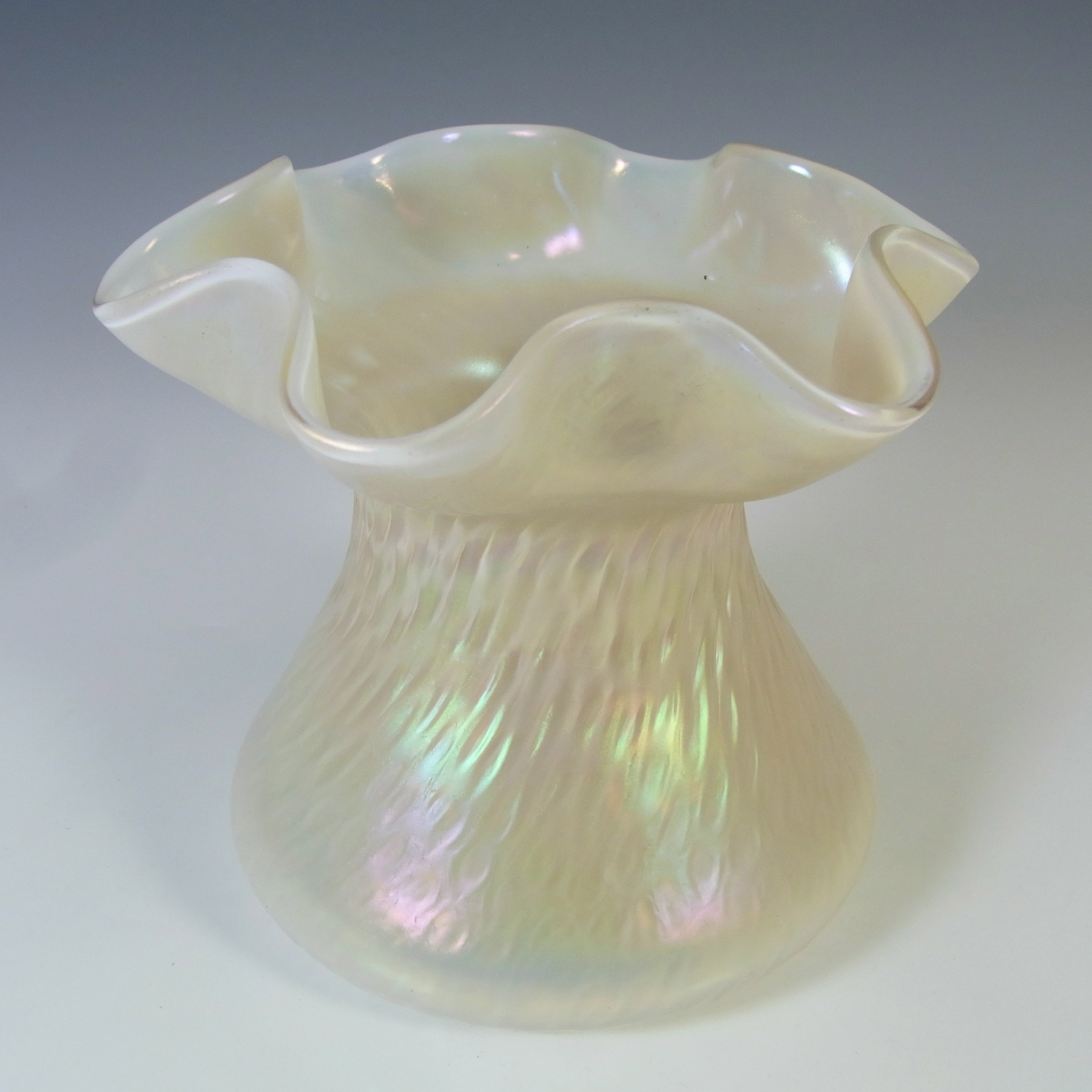 (image for) Kralik Art Nouveau 1900's Iridescent Mother-of-Pearl Glass Vase - Click Image to Close