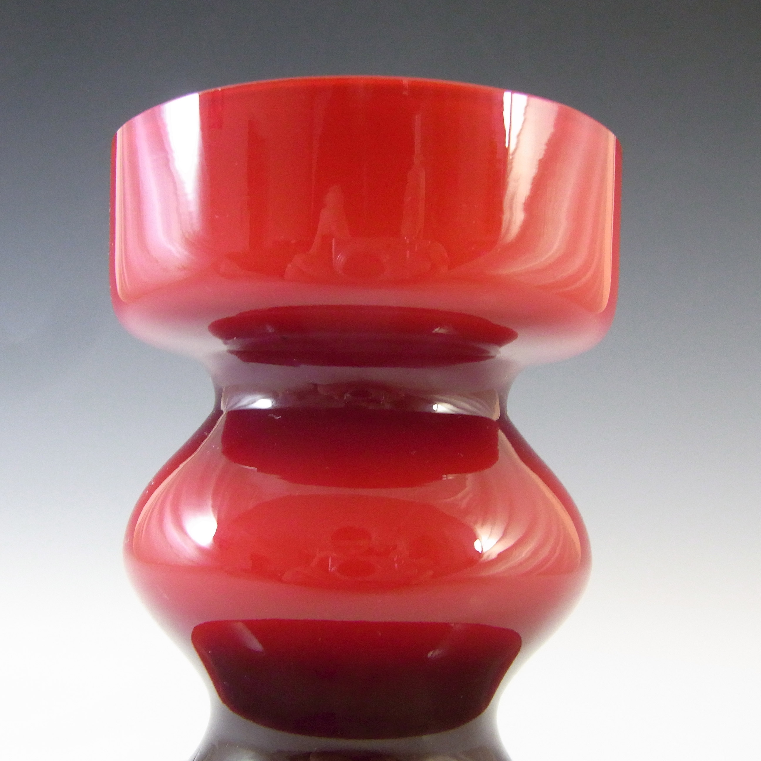 Polish Red Cased Hooped Glass Vase - Swedish Style - Click Image to Close