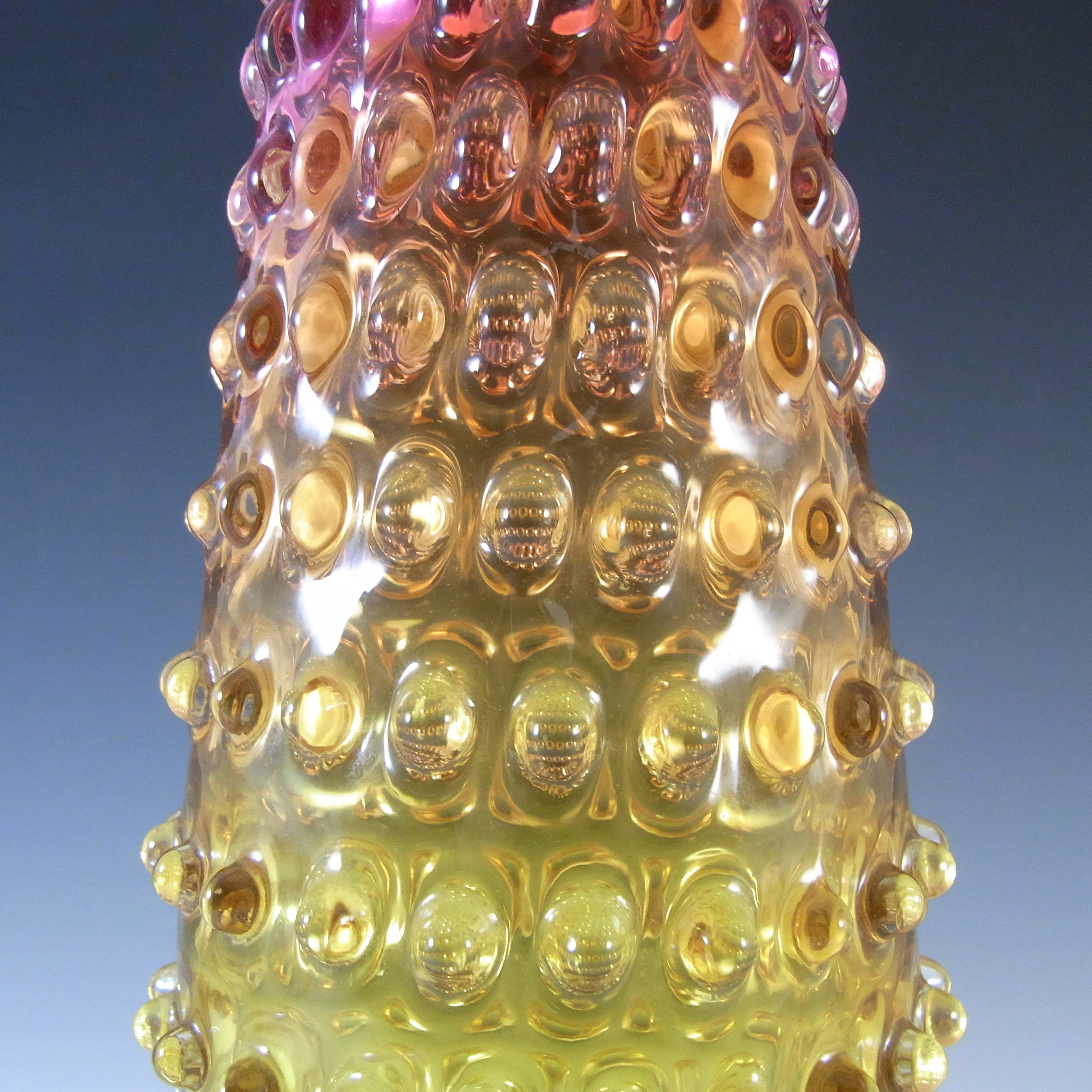 (image for) Prachen Czech Pink & Amber Glass Bobbled Vase by Frantisek Koudelka - Click Image to Close