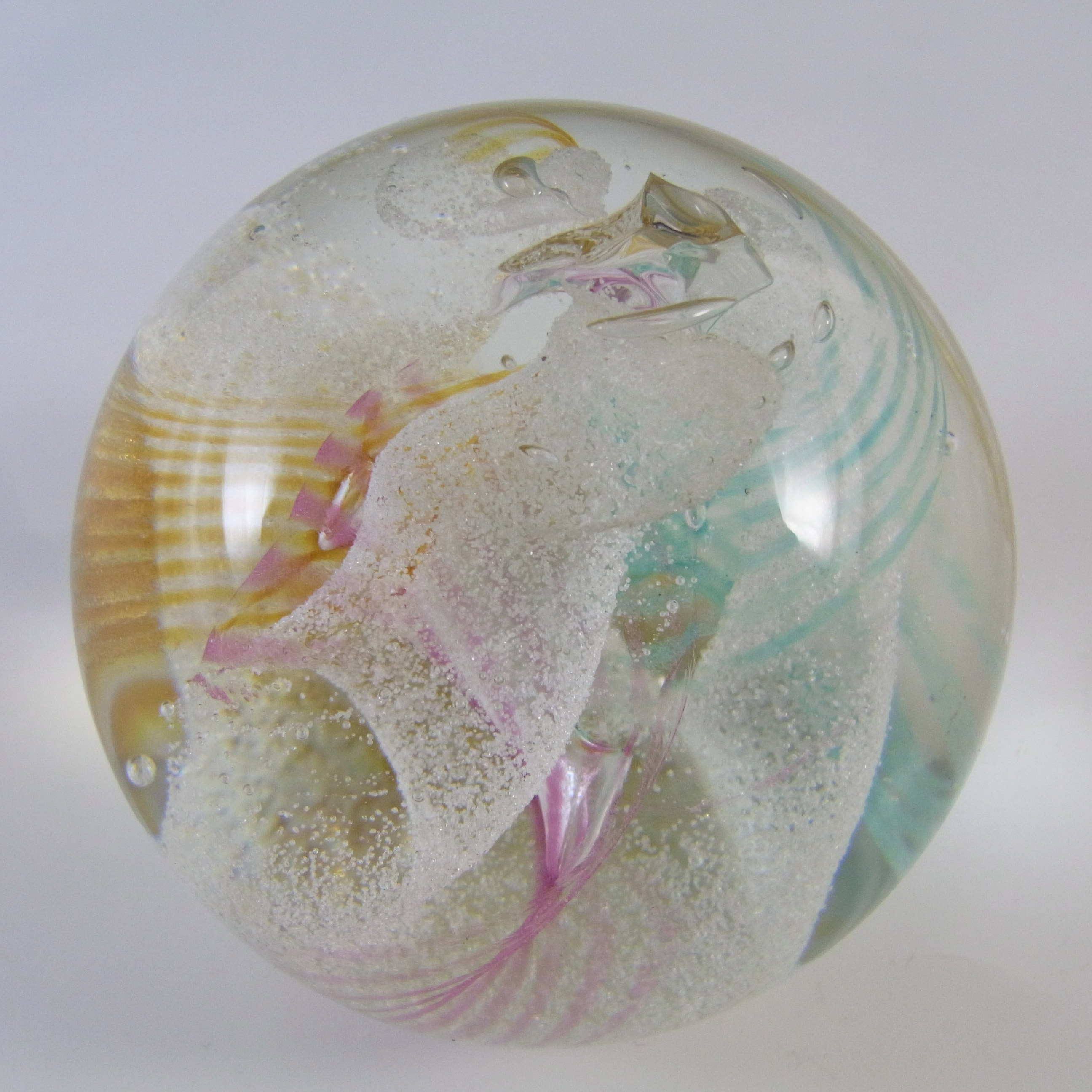 (image for) MARKED Caithness Scottish Green & Pink Glass "Daydreams" Paperweight - Click Image to Close