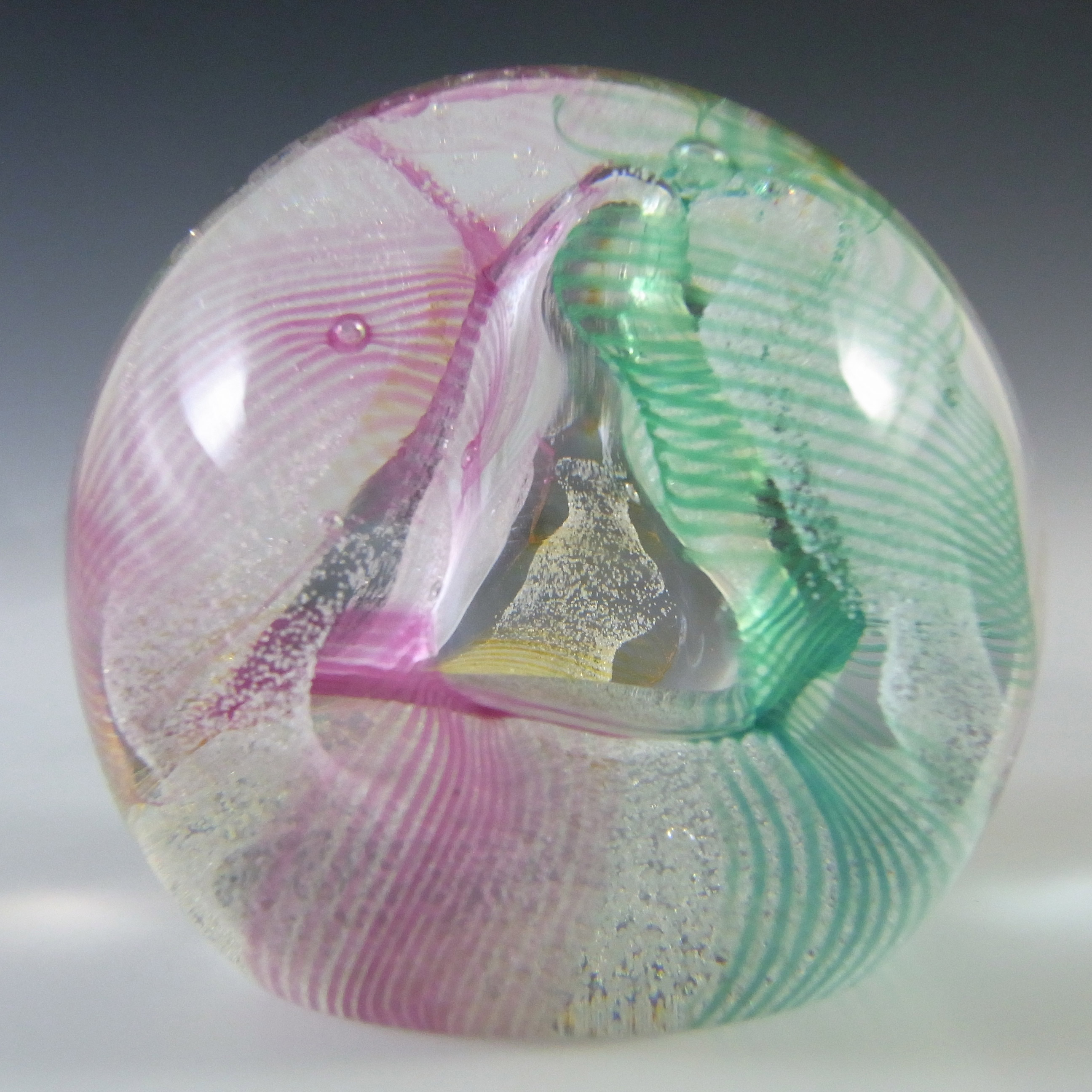 (image for) MARKED Caithness Vintage Green & Pink Glass "Daydreams" Paperweight - Click Image to Close