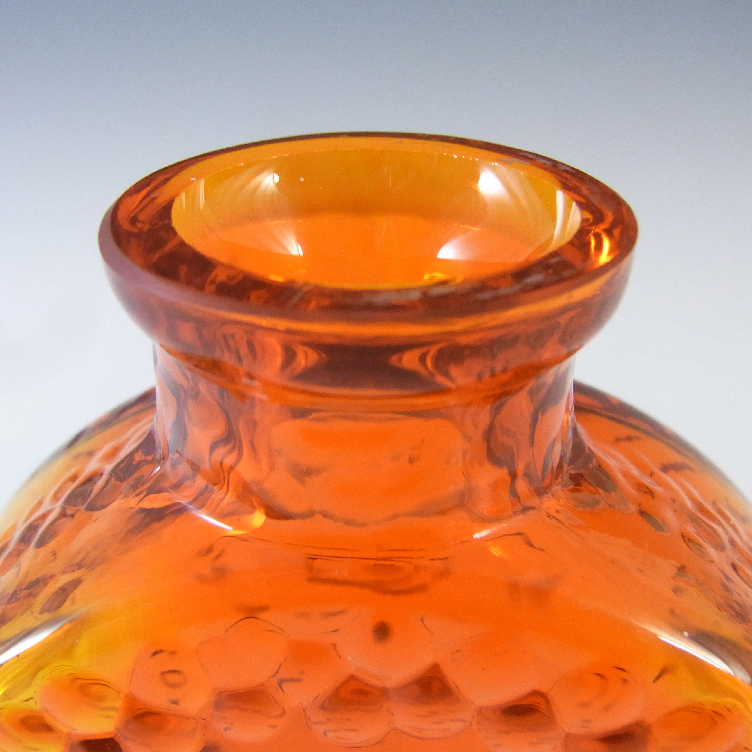 LABELLED Reijmyre Swedish Orange Textured Glass Bottle Vase - Click Image to Close