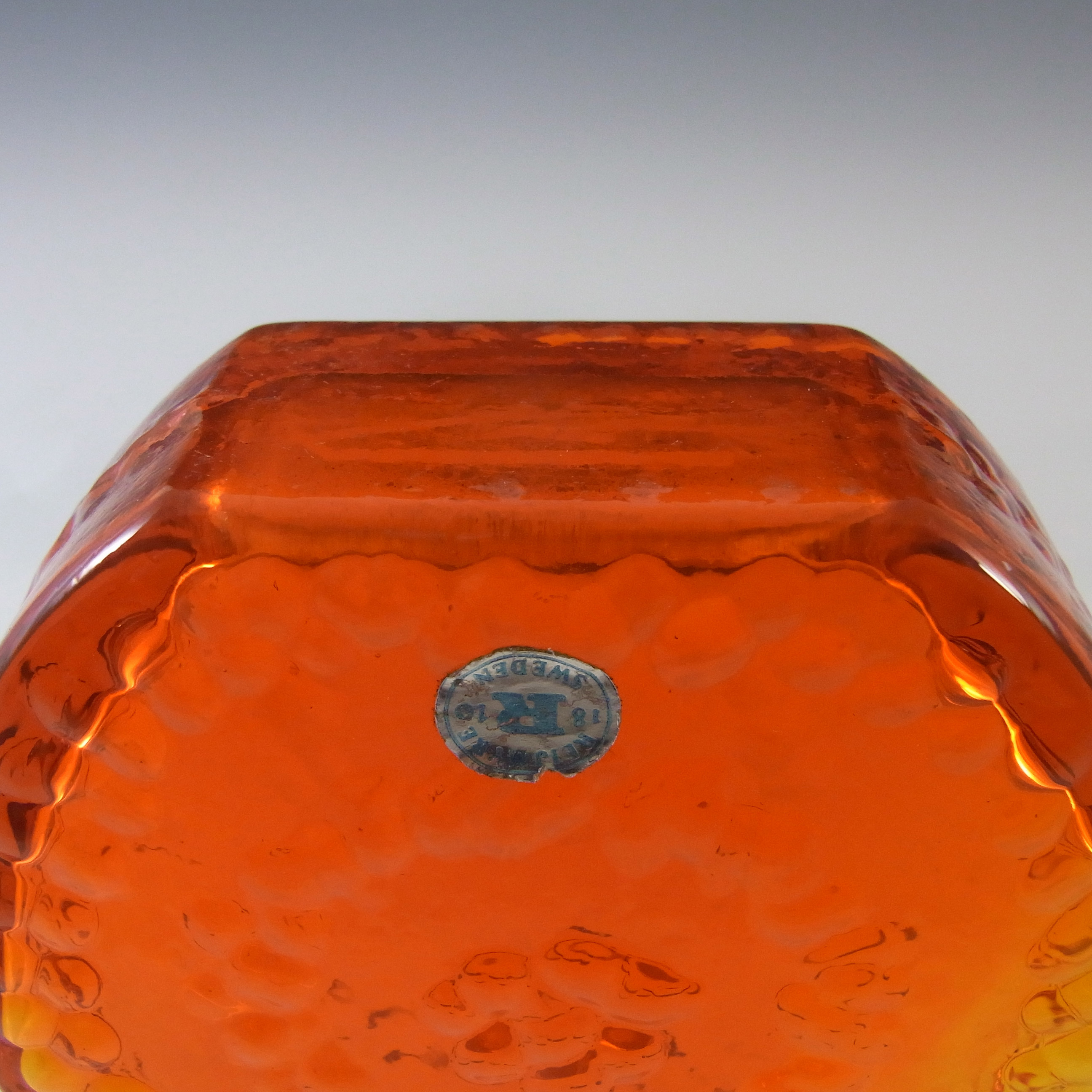 LABELLED Reijmyre Swedish Orange Textured Glass Bottle Vase - Click Image to Close