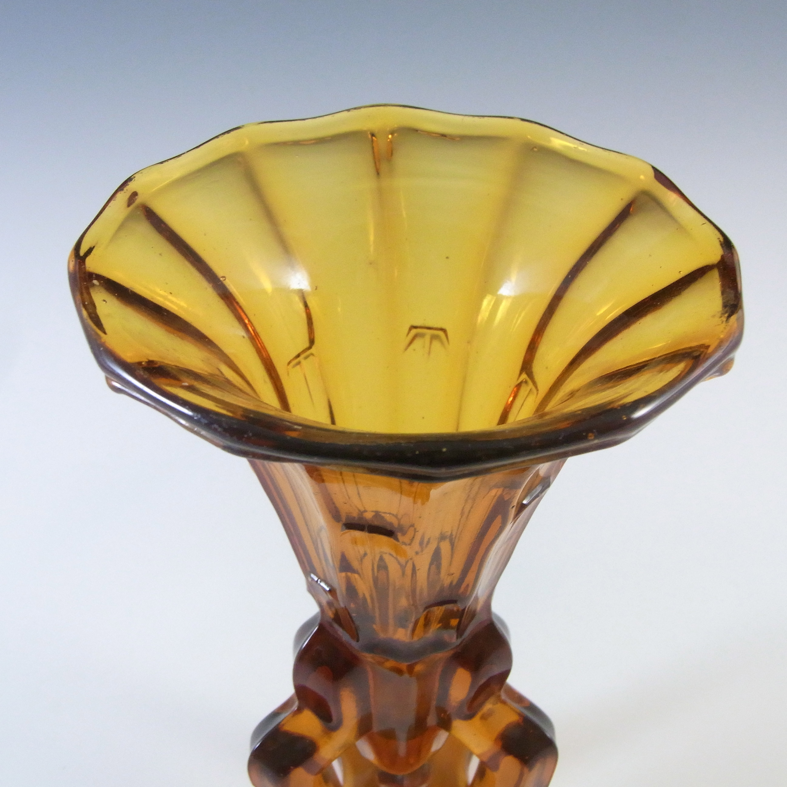 (image for) Czech Vintage 30s Art Deco Amber Glass Rocket Vase - Click Image to Close