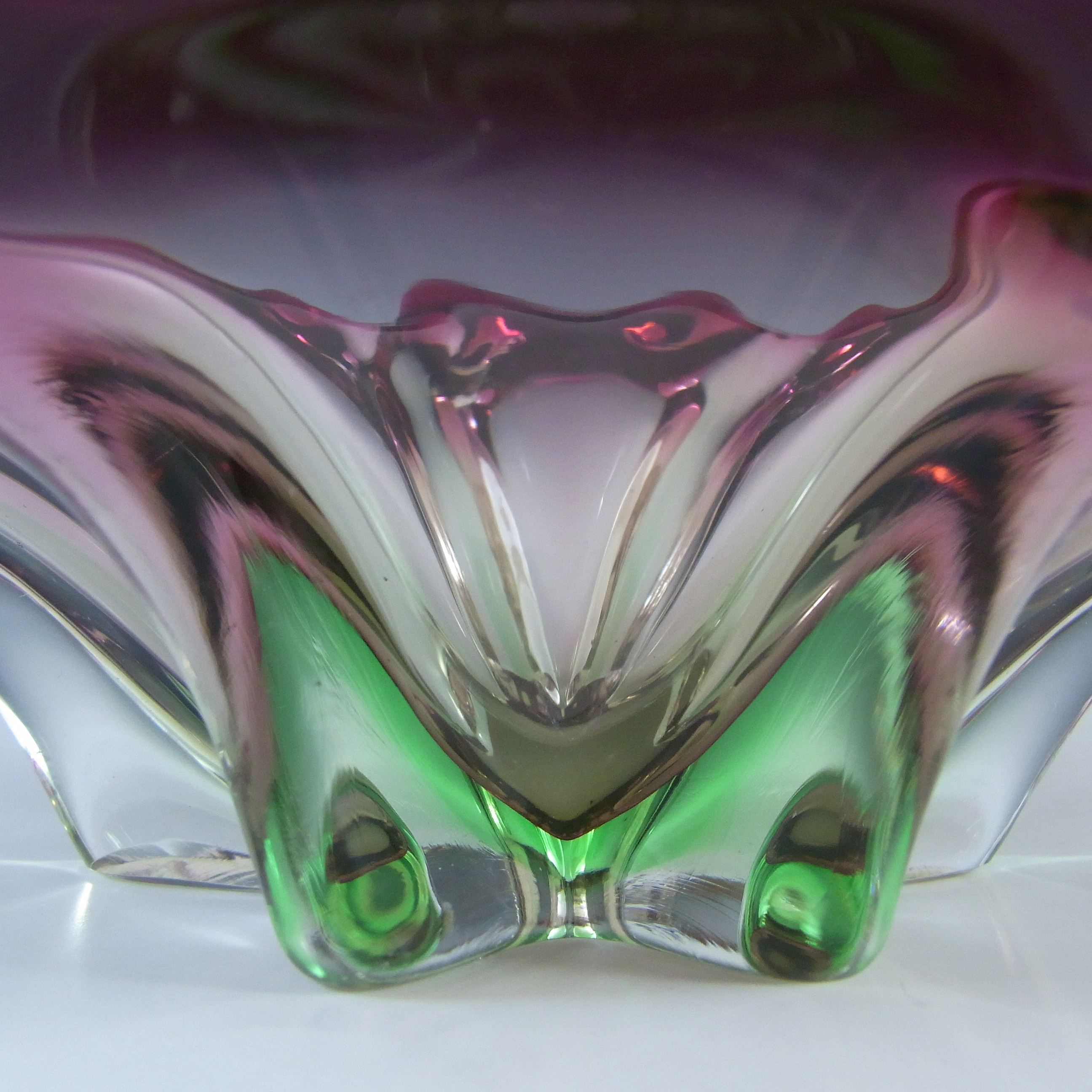 (image for) Cristallo Venezia CCC Murano Pink & Green Sommerso Glass Bowl - Click Image to Close