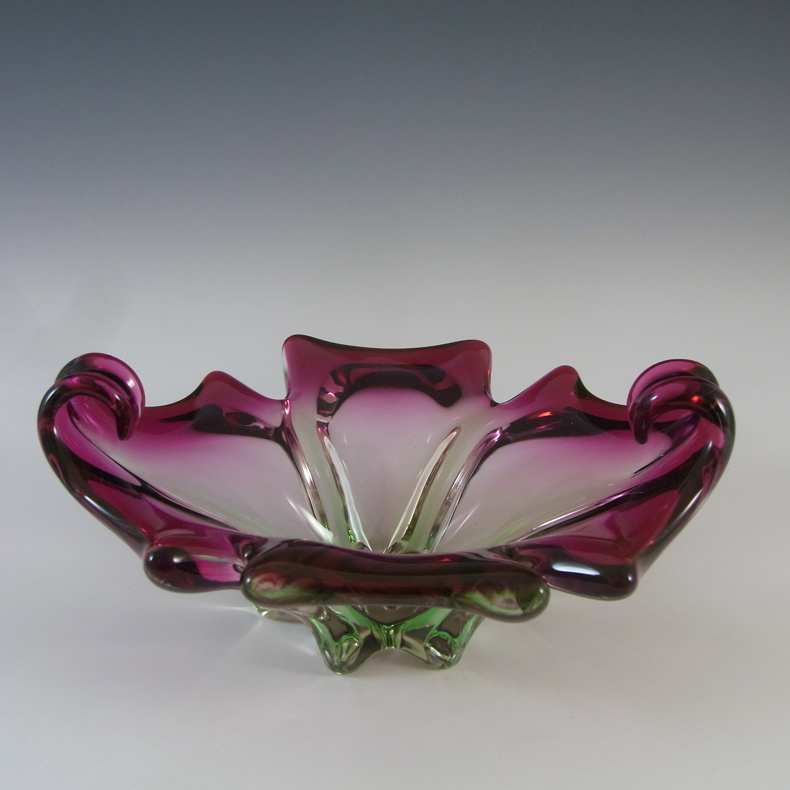 (image for) Cristallo Venezia CCC Murano Pink & Green Sommerso Glass Bowl - Click Image to Close