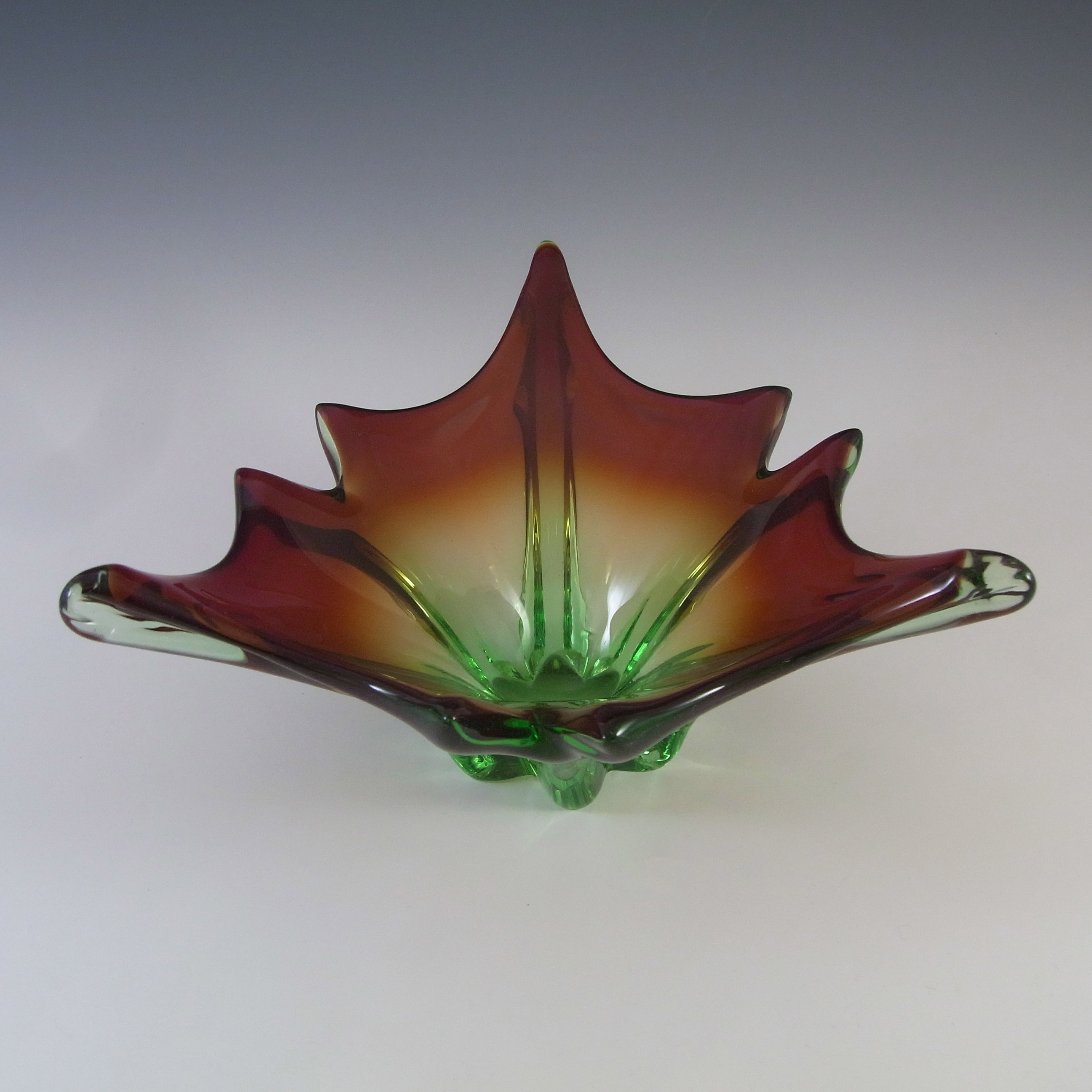 Cristallo Venezia CCC Murano Red & Green Sommerso Glass Bowl - Click Image to Close