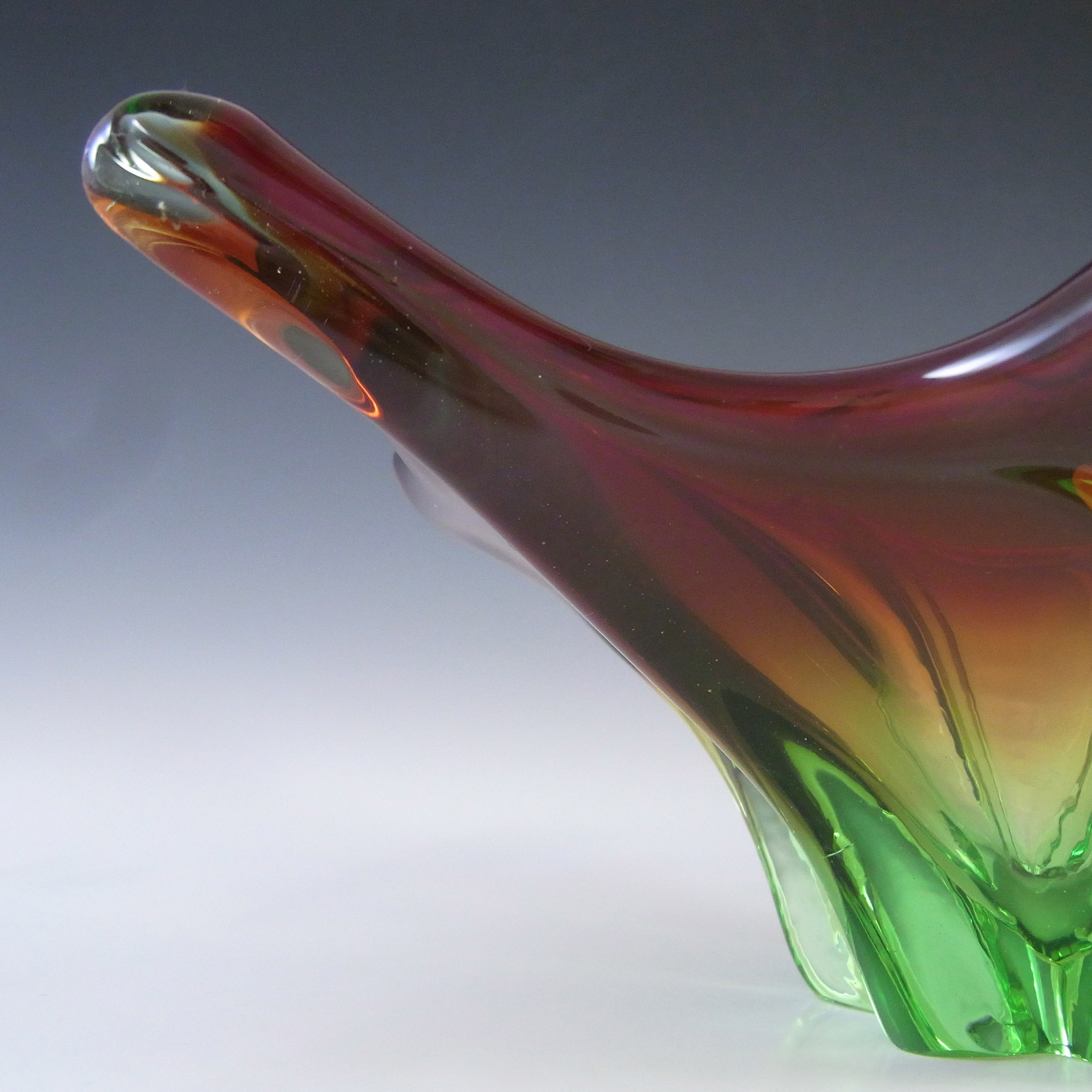 Cristallo Venezia CCC Murano Red & Green Sommerso Glass Bowl - Click Image to Close