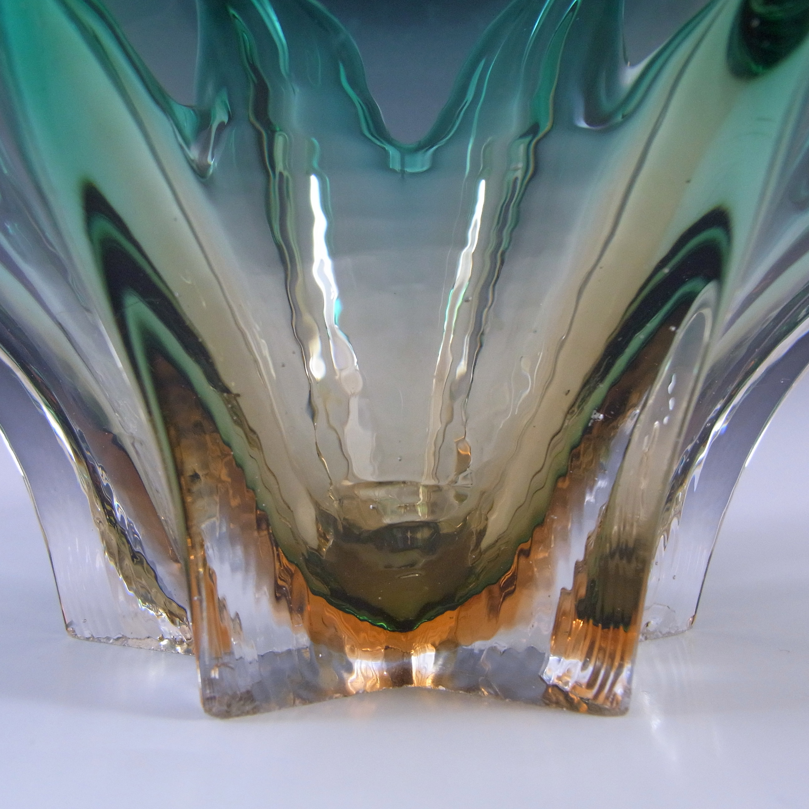 (image for) Cristallo Venezia CCC Murano Turquoise & Amber Sommerso Glass Bowl - Click Image to Close