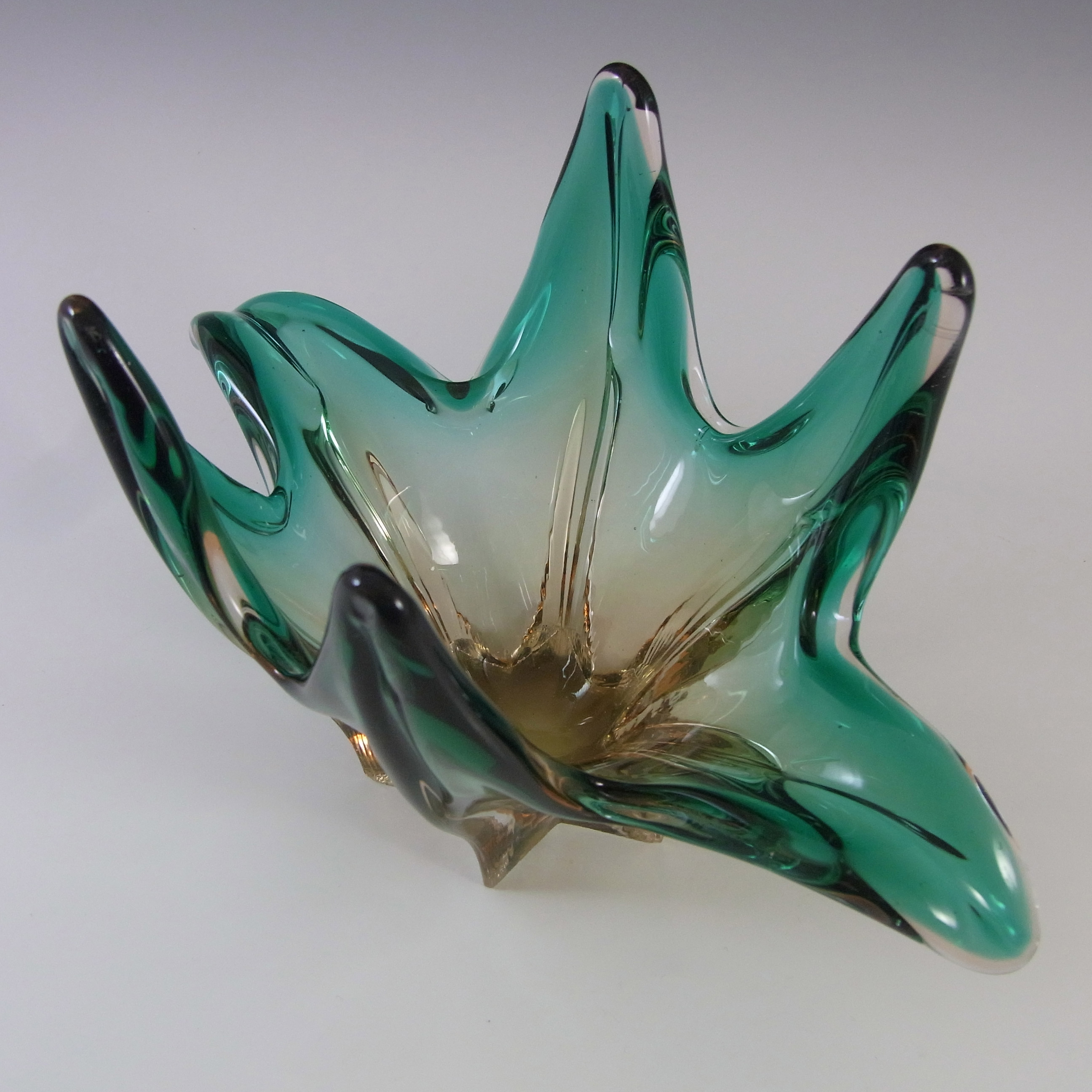 (image for) Cristallo Venezia CCC Murano Turquoise & Amber Sommerso Glass Bowl - Click Image to Close