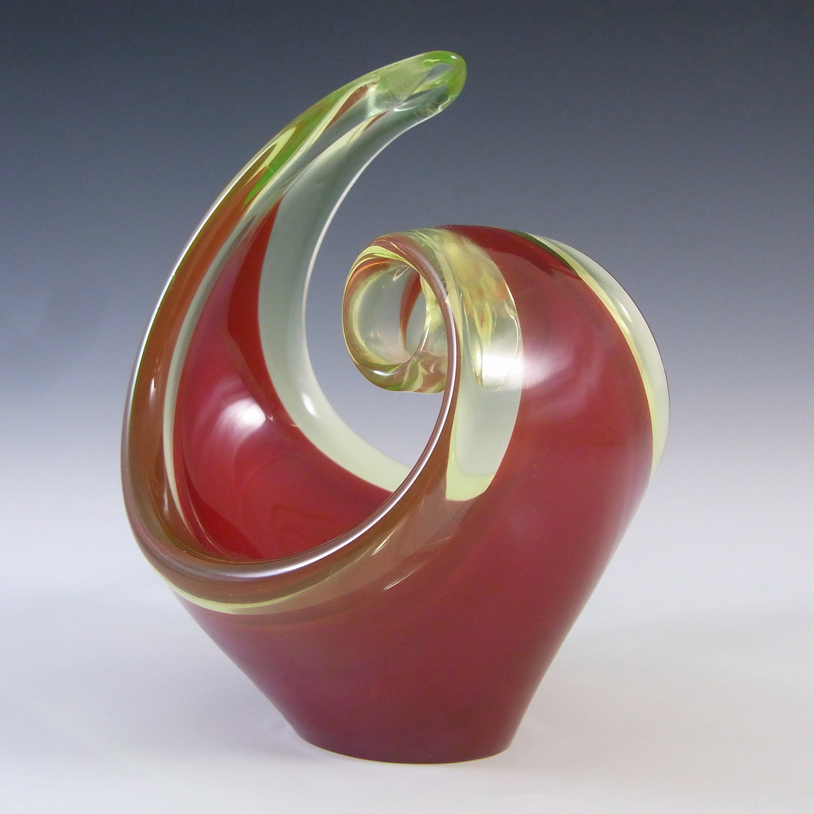 (image for) Murano Red & Uranium Green Sommerso Glass Sculpture Bowl - Click Image to Close