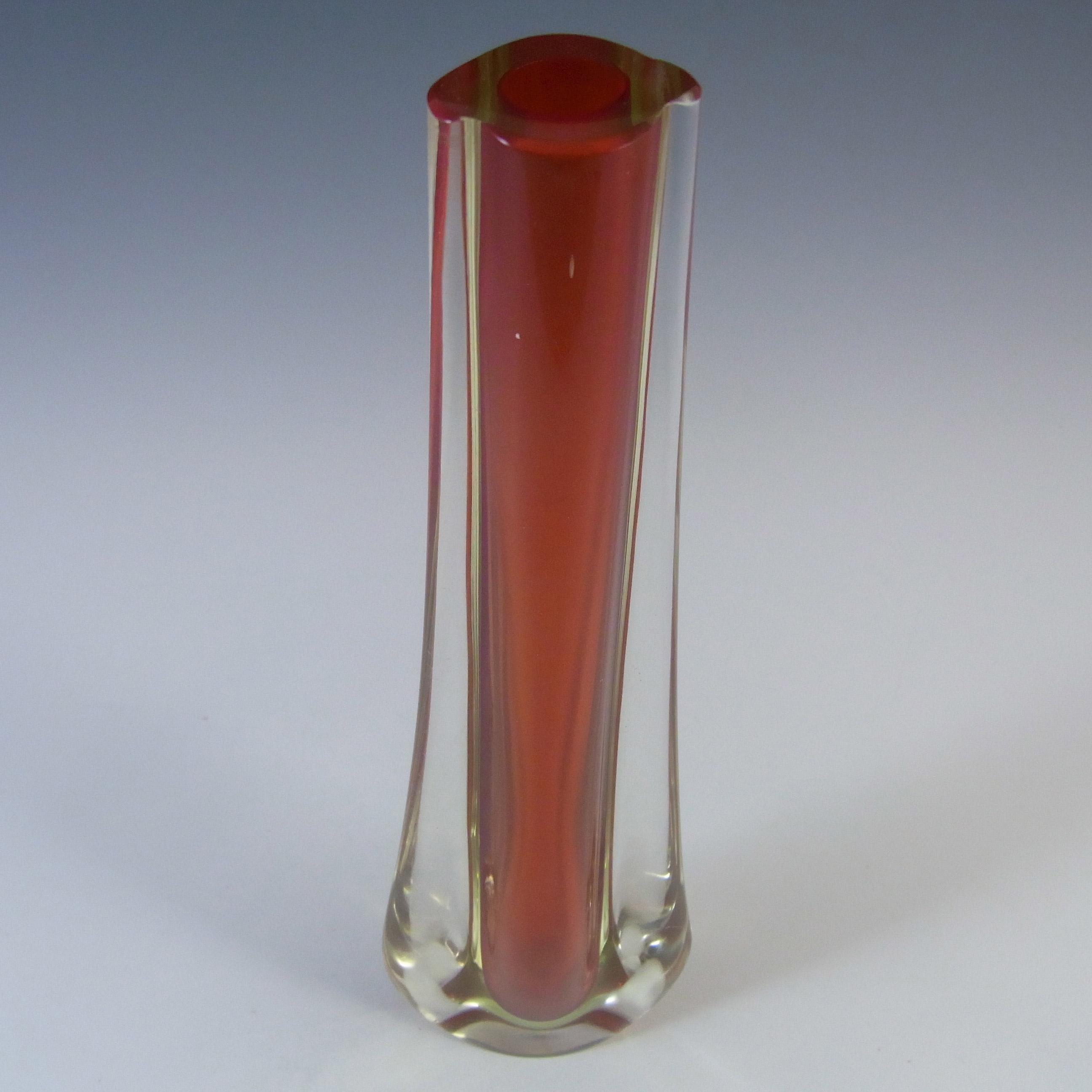 (image for) Galliano Ferro Murano Sommerso Red & Uranium Glass Stem Vase - Click Image to Close