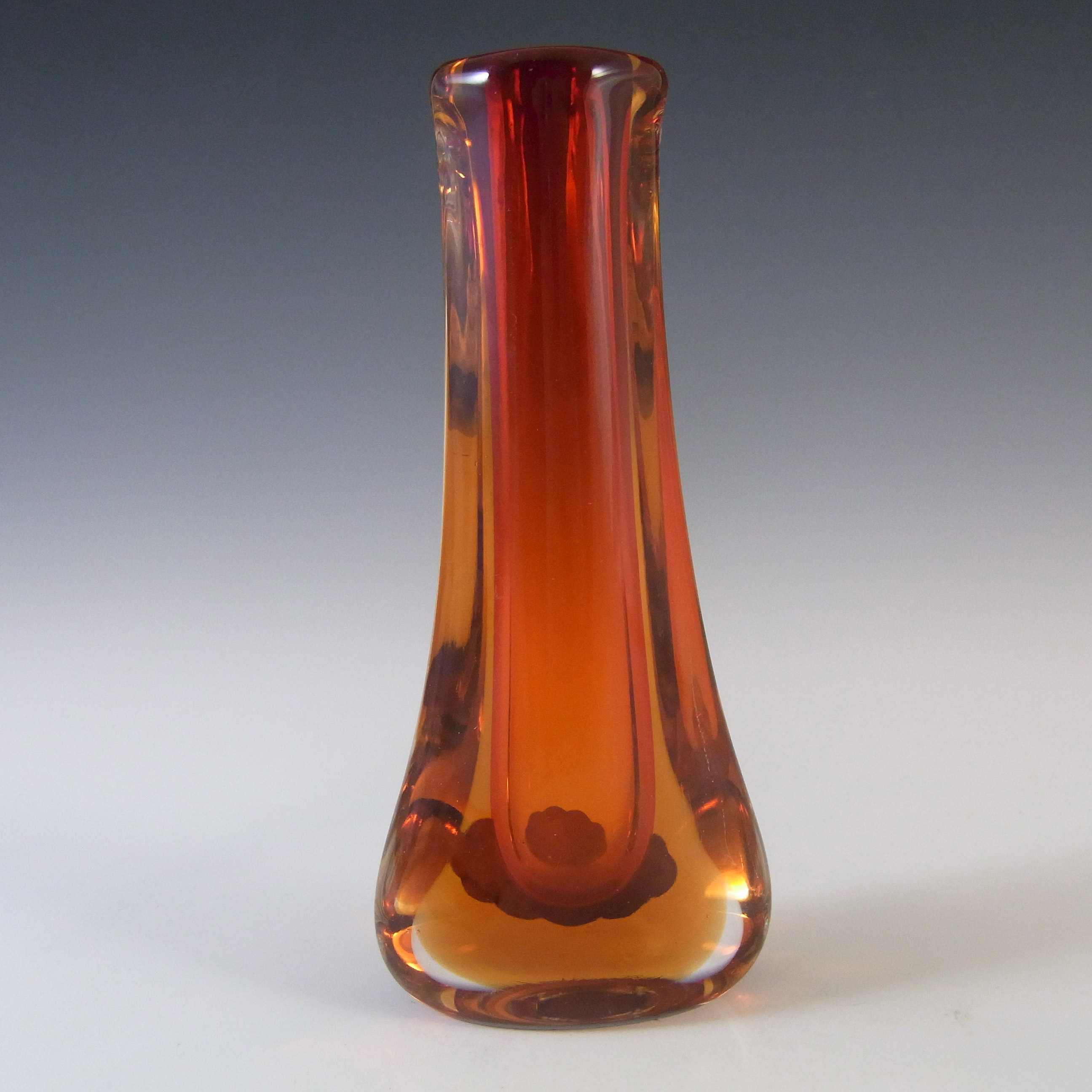 (image for) LABELLED Murano/Venetian Orange & Amber Sommerso Glass Stem Vase - Click Image to Close