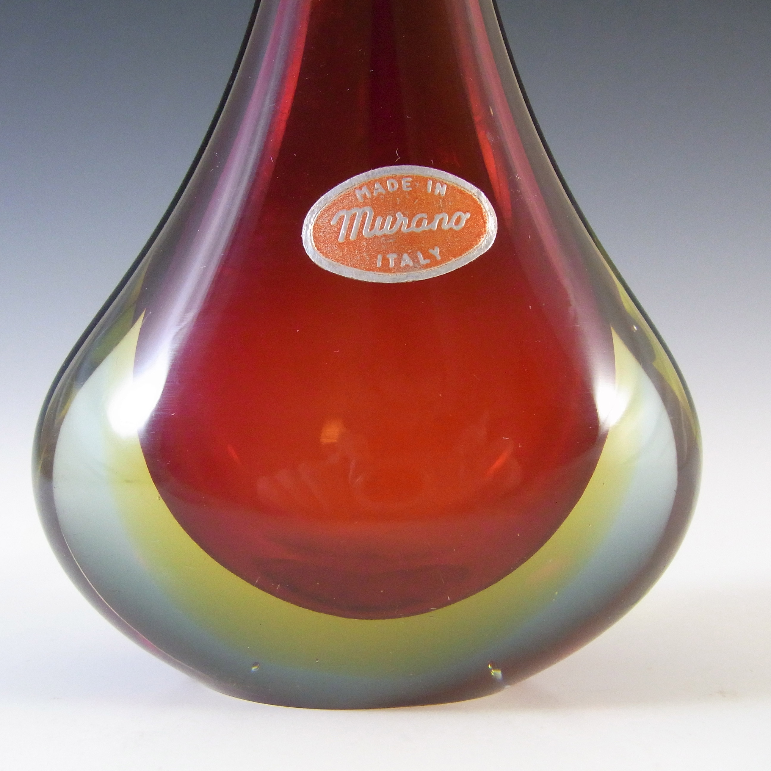 Murano/Venetian Red & Amber Sommerso Glass Stem Vase - Click Image to Close