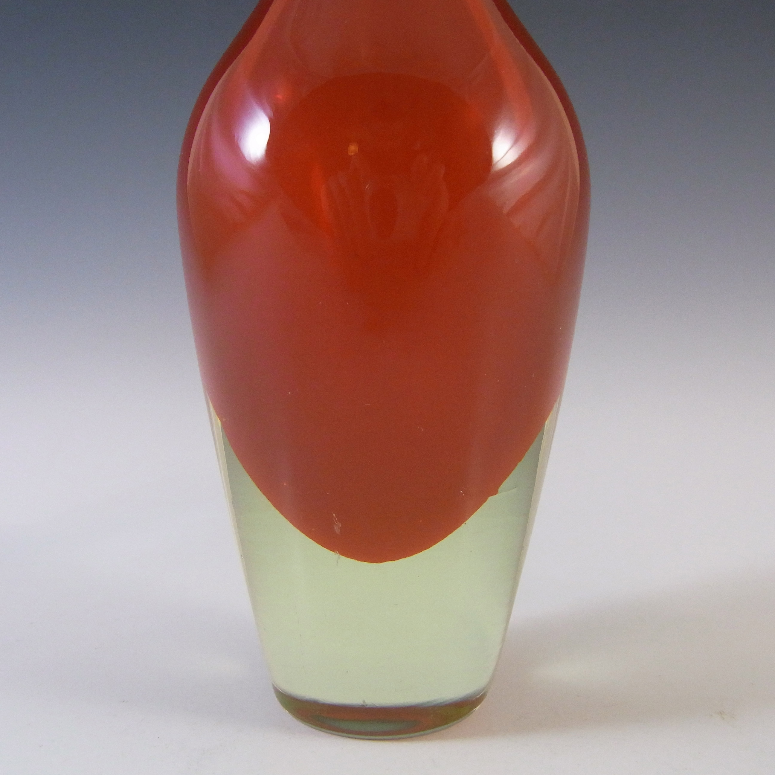 (image for) Murano/Venetian Red & Uranium Green Sommerso Glass Stem Vase - Click Image to Close
