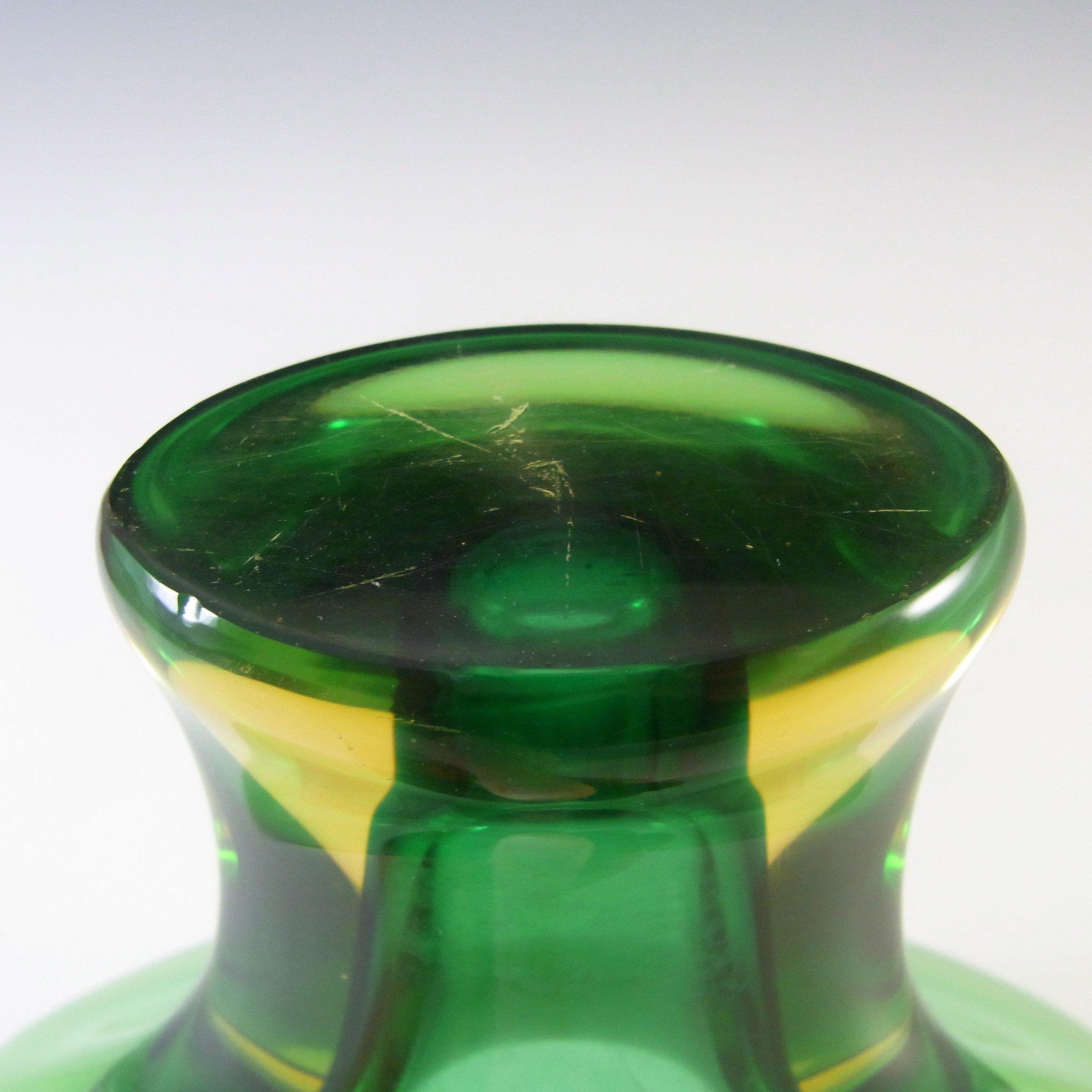 Murano Vintage Green & Amber Sommerso Cased Glass Vase - Click Image to Close