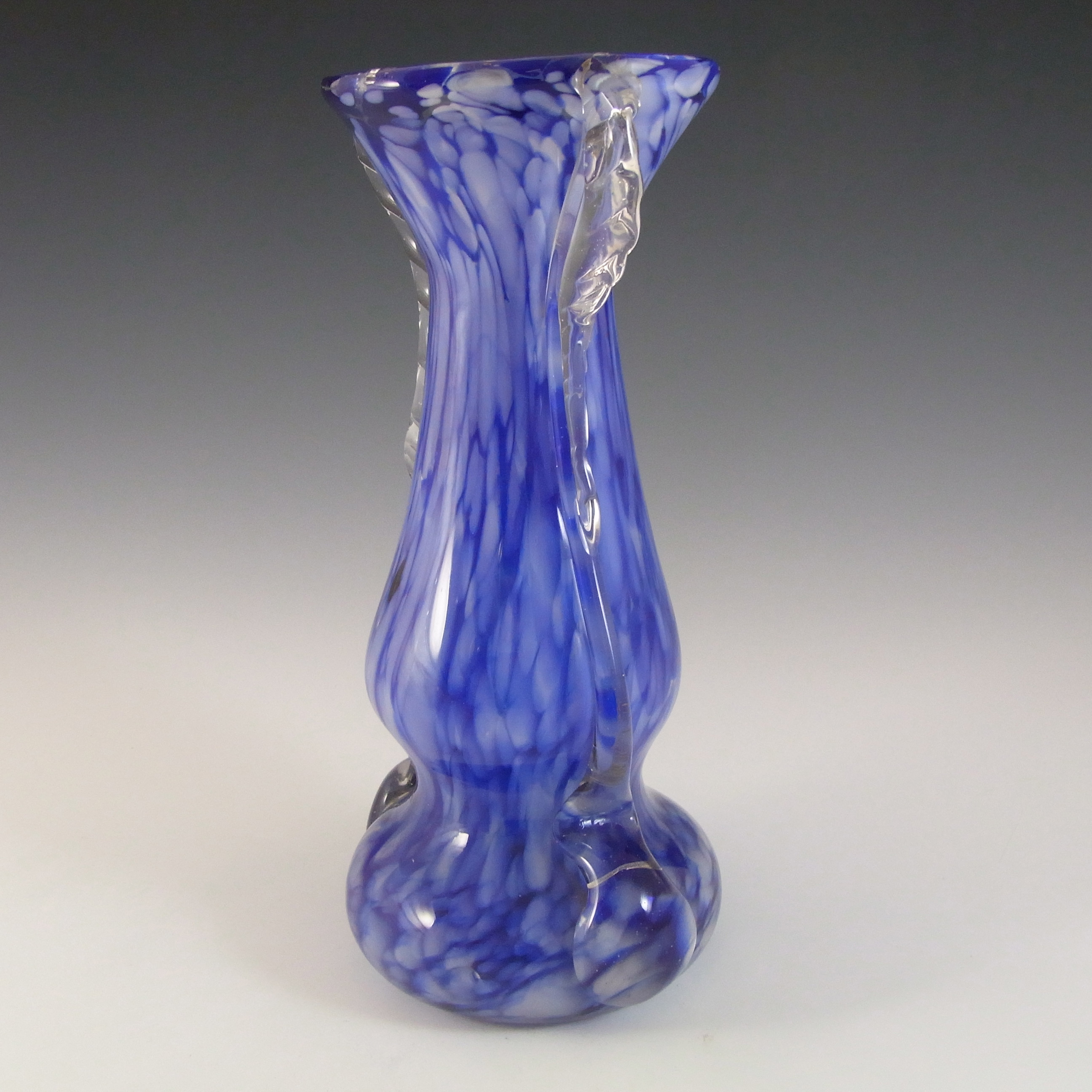 Romanian Retro Blue & White Speckled Glass Vase - Click Image to Close