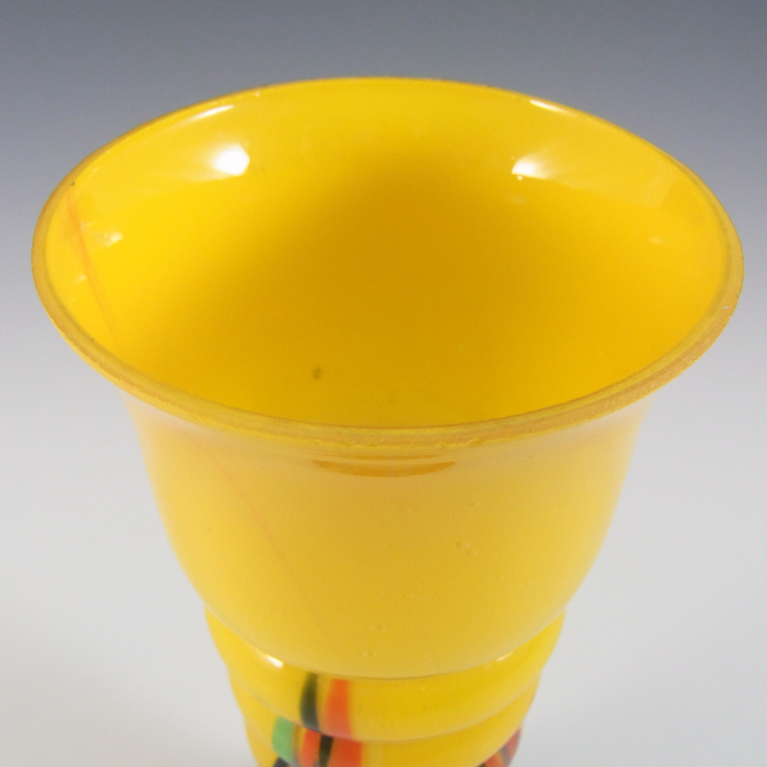 Czech / Bohemian Art Deco Yellow Spatter Glass Vase - Click Image to Close