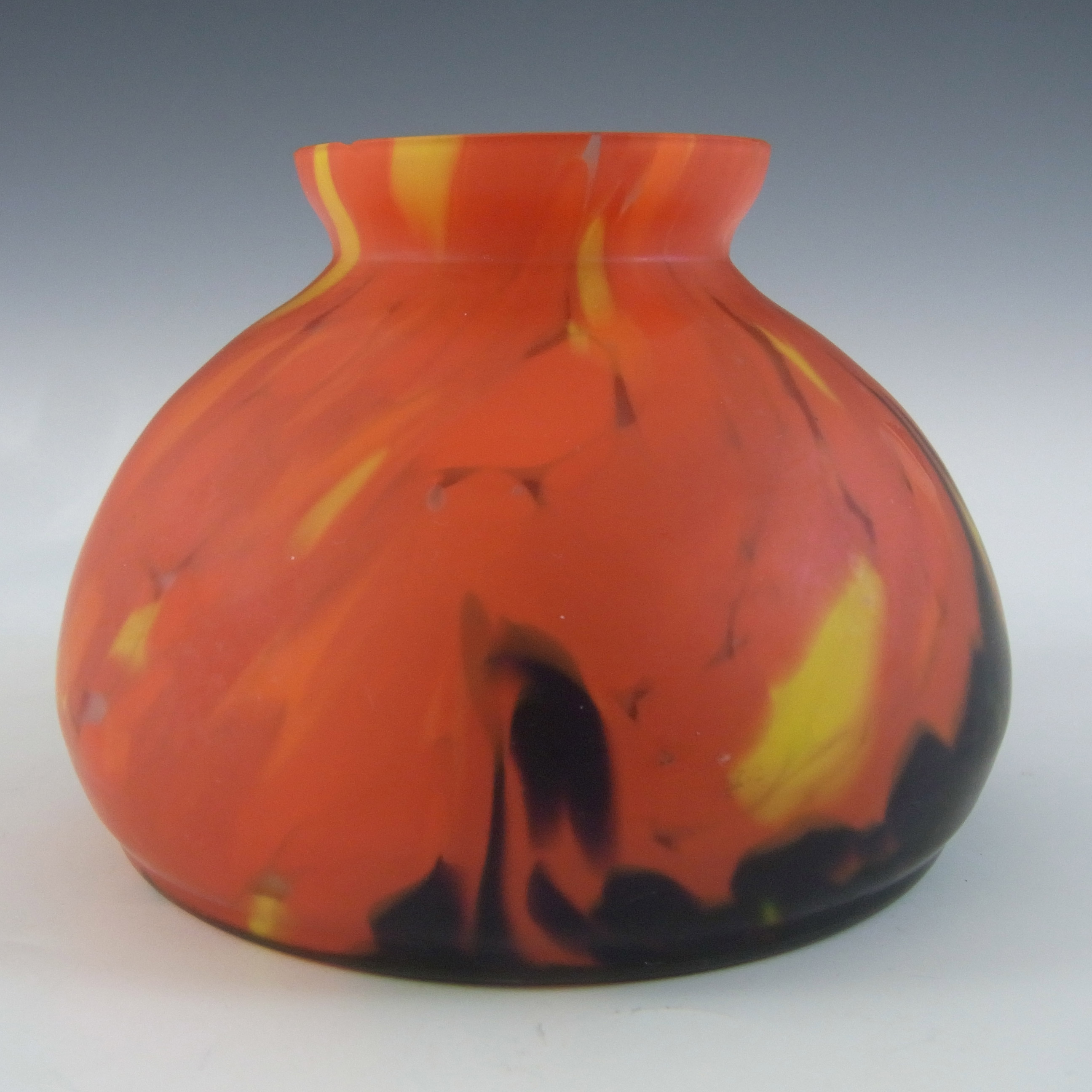 Rückl Czech Red, Yellow & Black "Fire" Spatter Glass Vase - Click Image to Close
