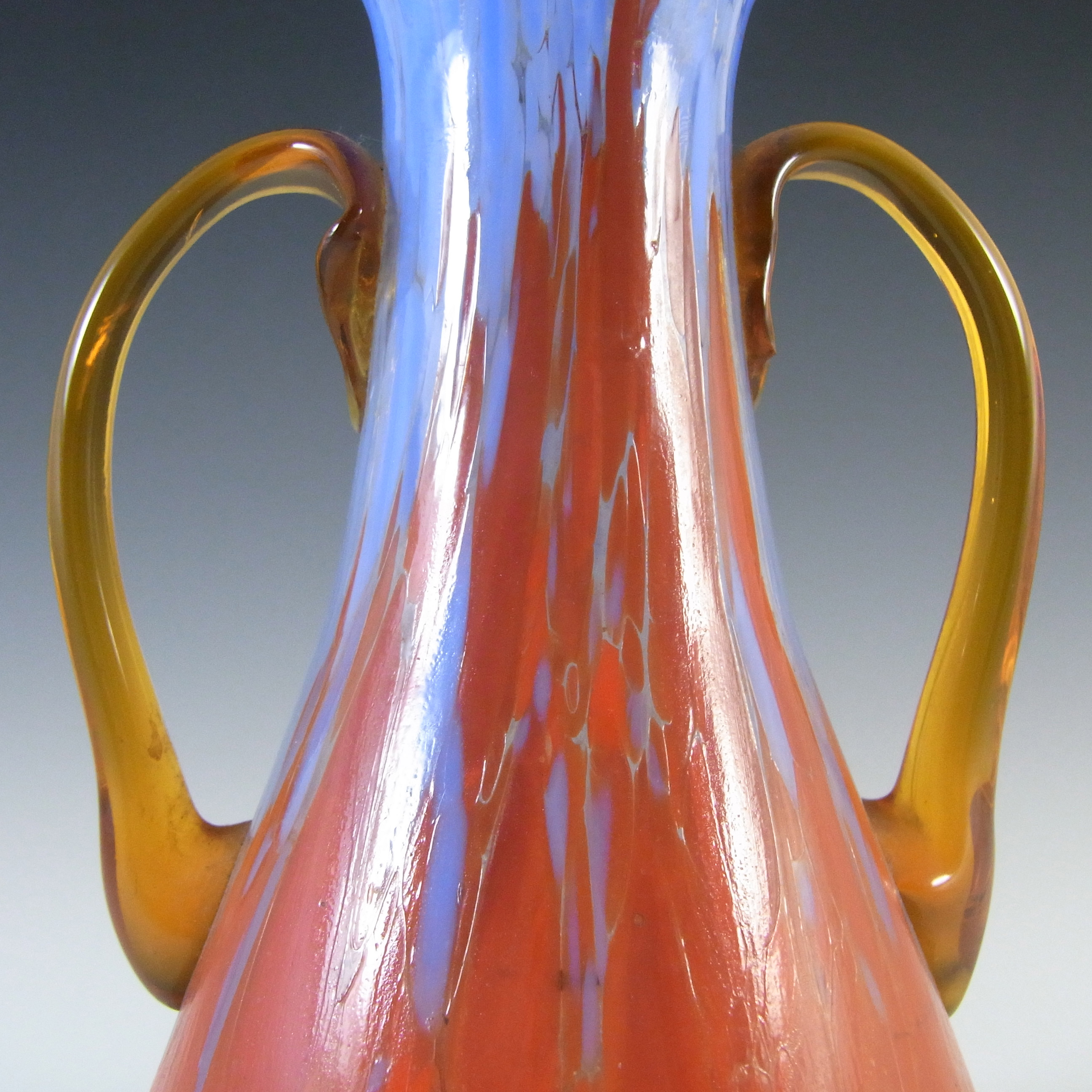 (image for) Czech Red, Blue & Amber Spatter/Splatter Glass Vase - Click Image to Close