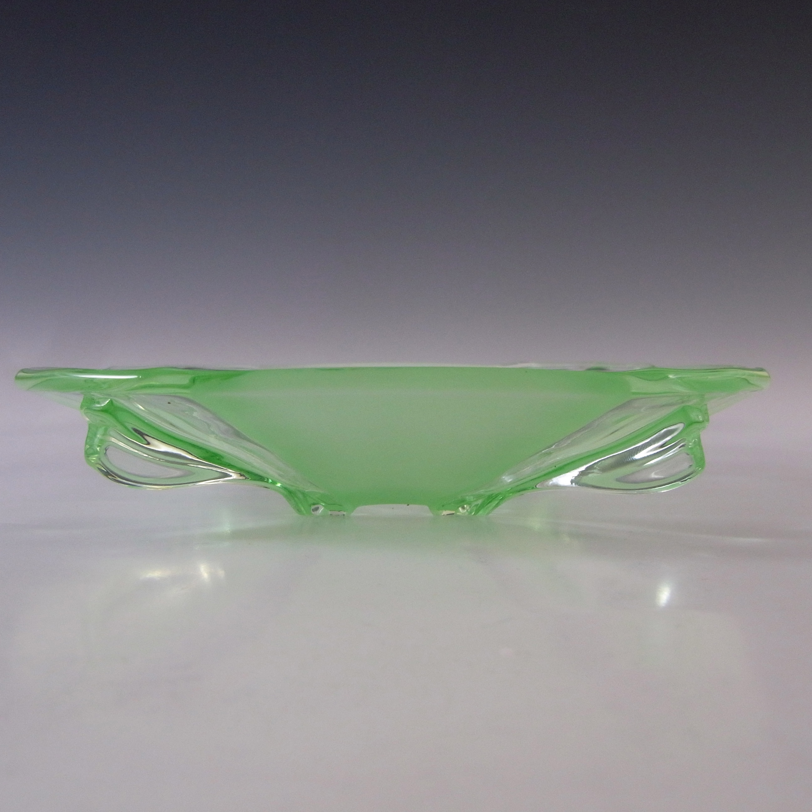 (image for) Stölzle 2 x 1930's Czech Art Deco Green Glass Bowl & Plate Set - Click Image to Close