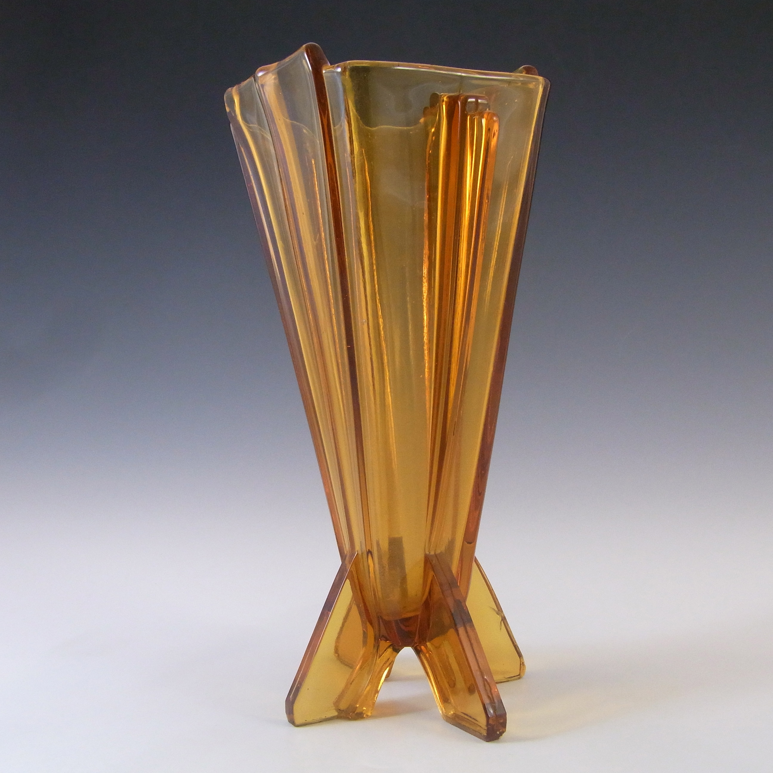 (image for) Stölzle #19249 Vintage Czech Art Deco Amber Glass Vase - Click Image to Close
