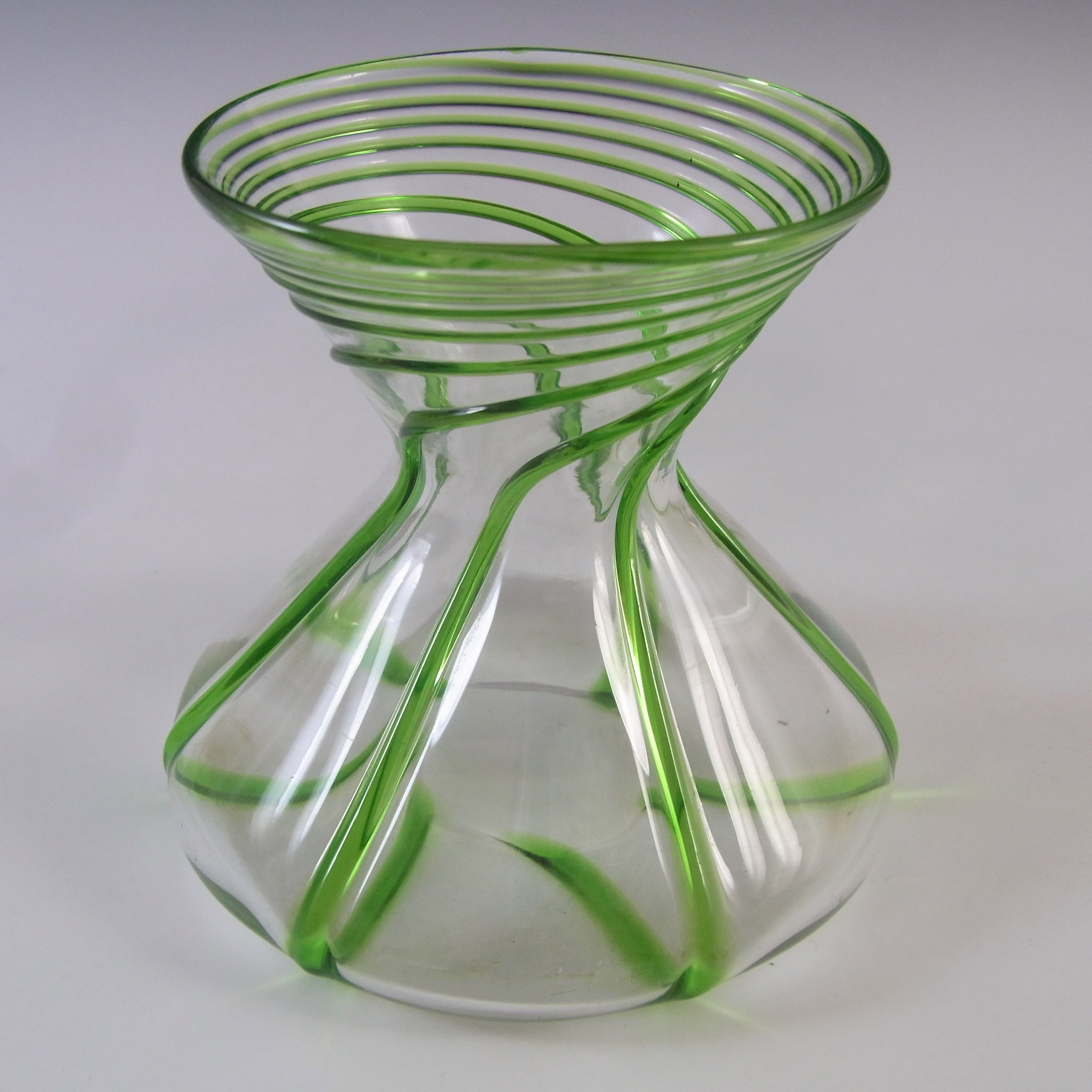 (image for) Victorian Green & Clear Glass Vase with Applied Trailing - Click Image to Close