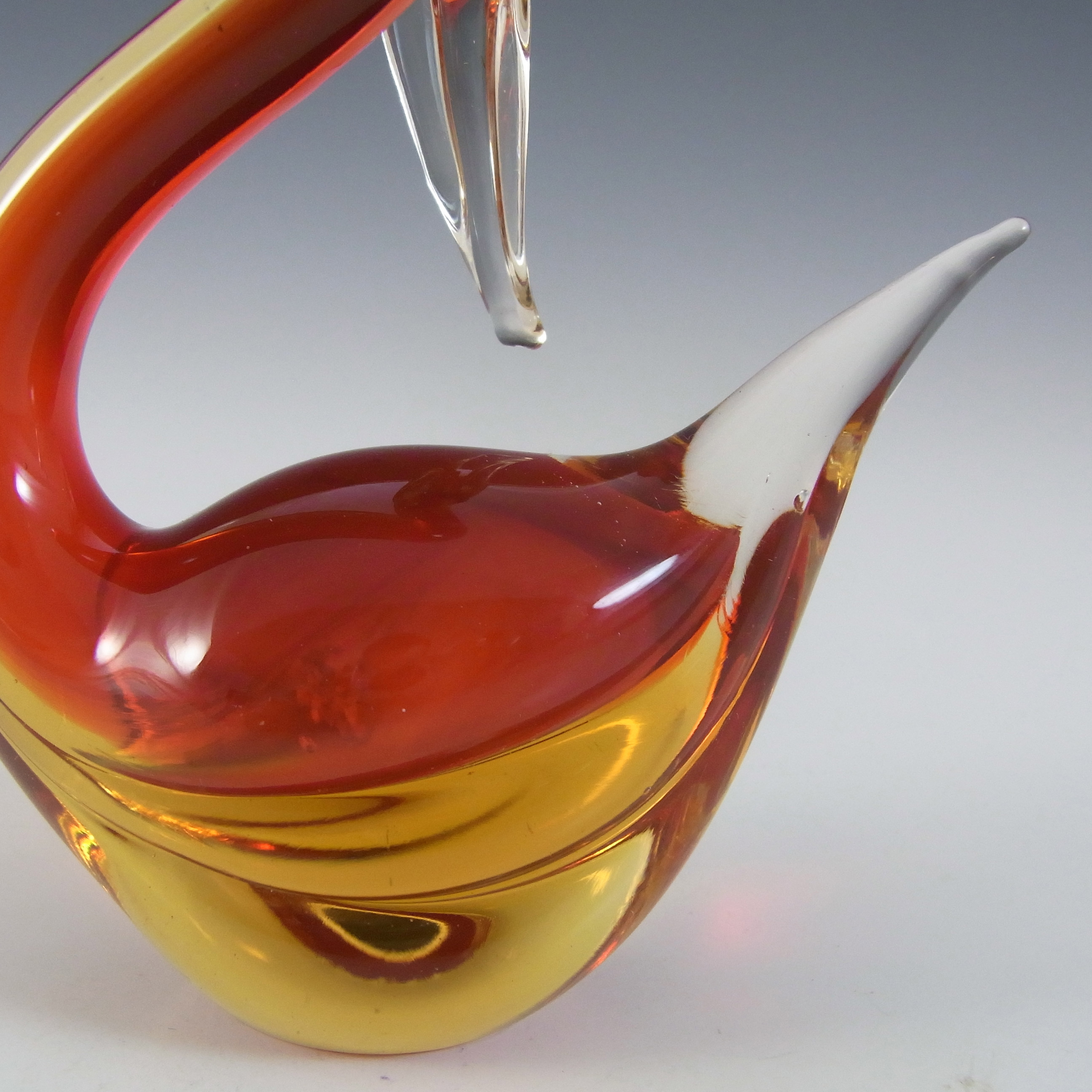Murano Red & Amber Venetian Glass Swan Figurine - Click Image to Close