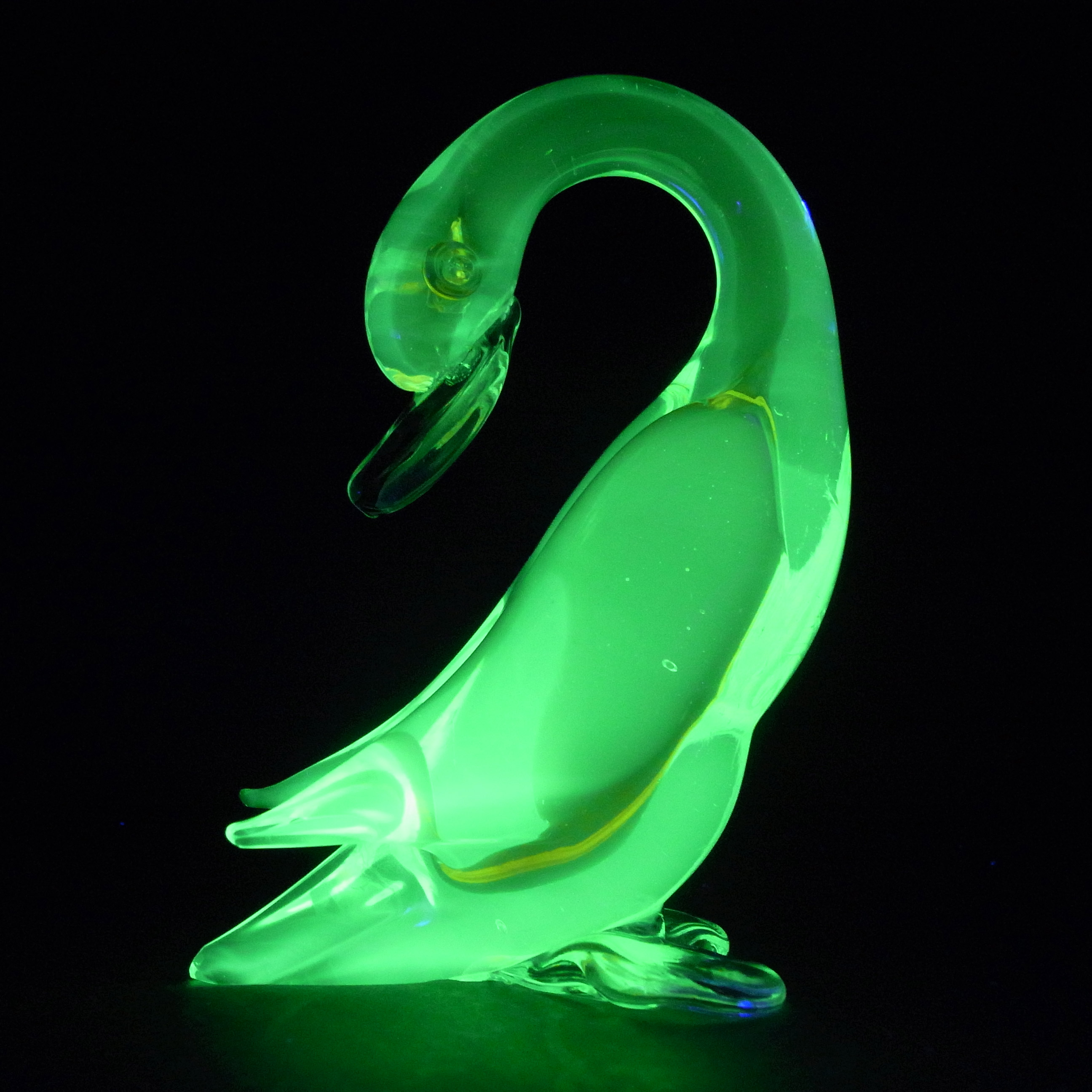 (image for) Murano Amber & Uranium Yellow Sommerso Glass Swan Figurine - Click Image to Close