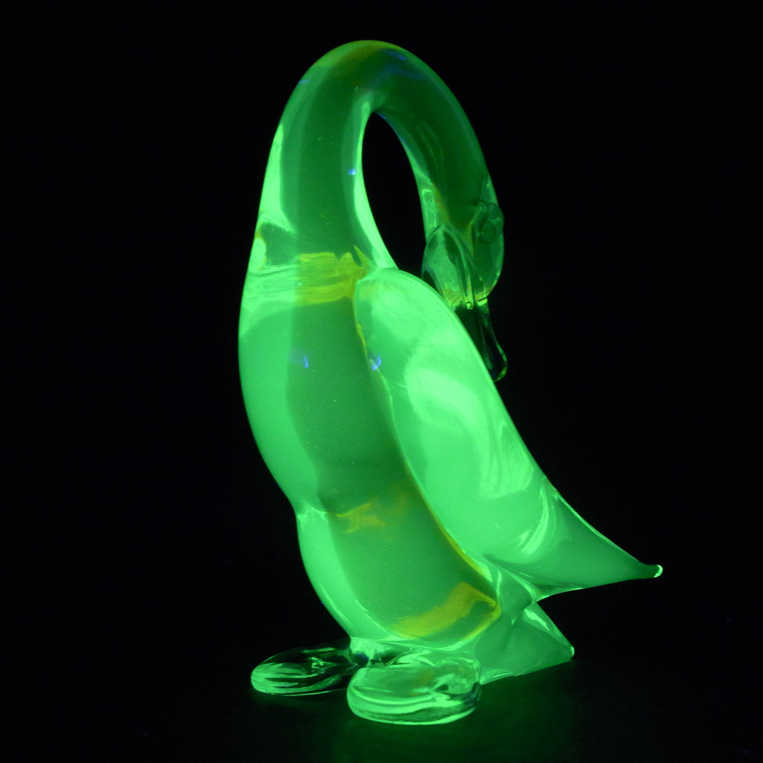 (image for) Murano Amber & Uranium Yellow Sommerso Glass Swan Figurine - Click Image to Close