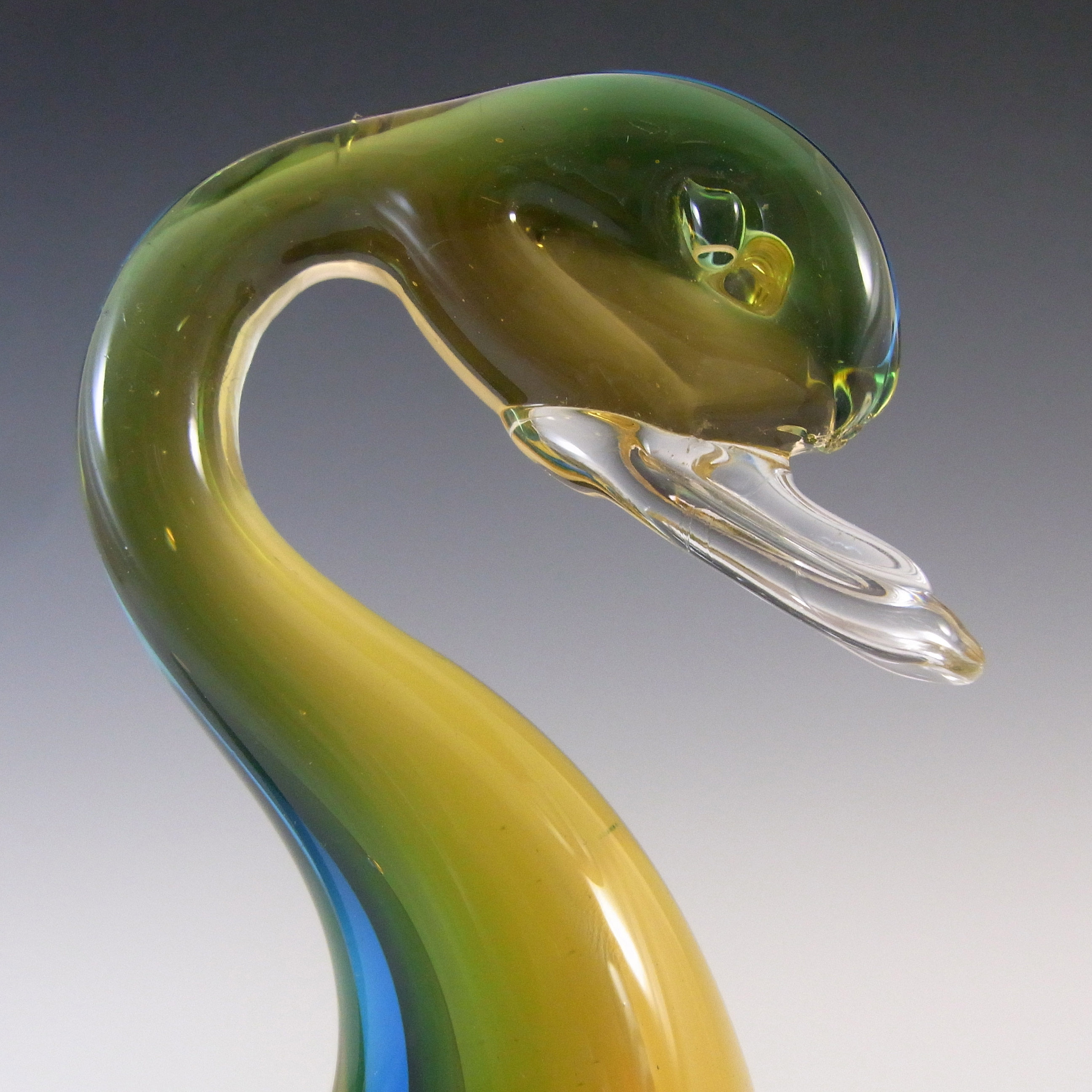 (image for) Murano Blue & Amber Sommerso Glass Swan or Duck Figurine - Click Image to Close