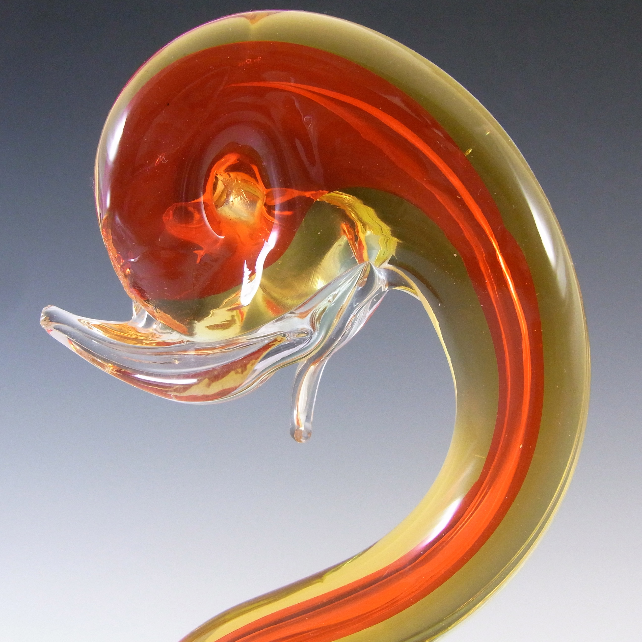 (image for) Murano Red, Amber & Uranium Green Sommerso Glass Swan Figurine - Click Image to Close