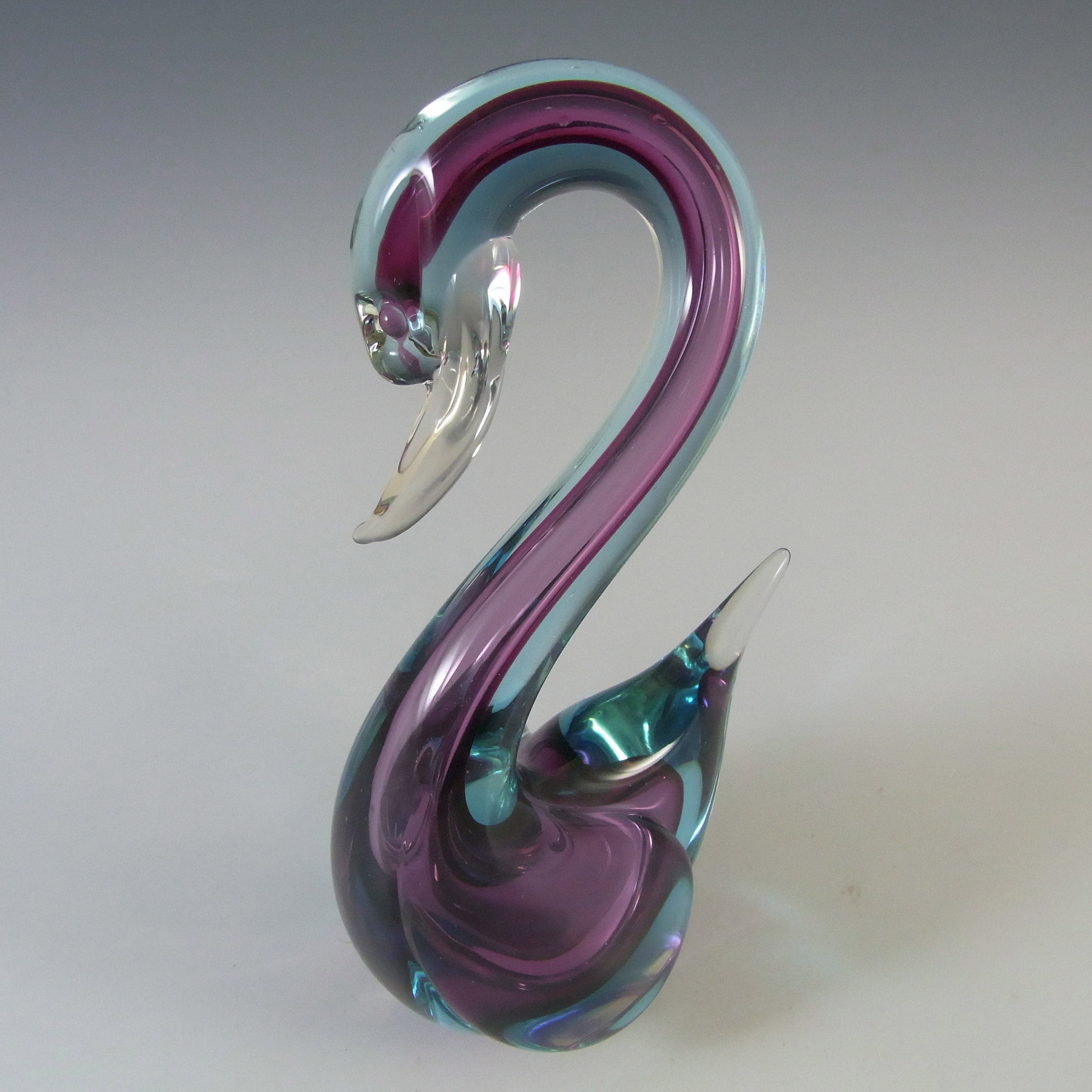 (image for) Murano Purple & Blue Sommerso Glass Swan Figurine - Click Image to Close