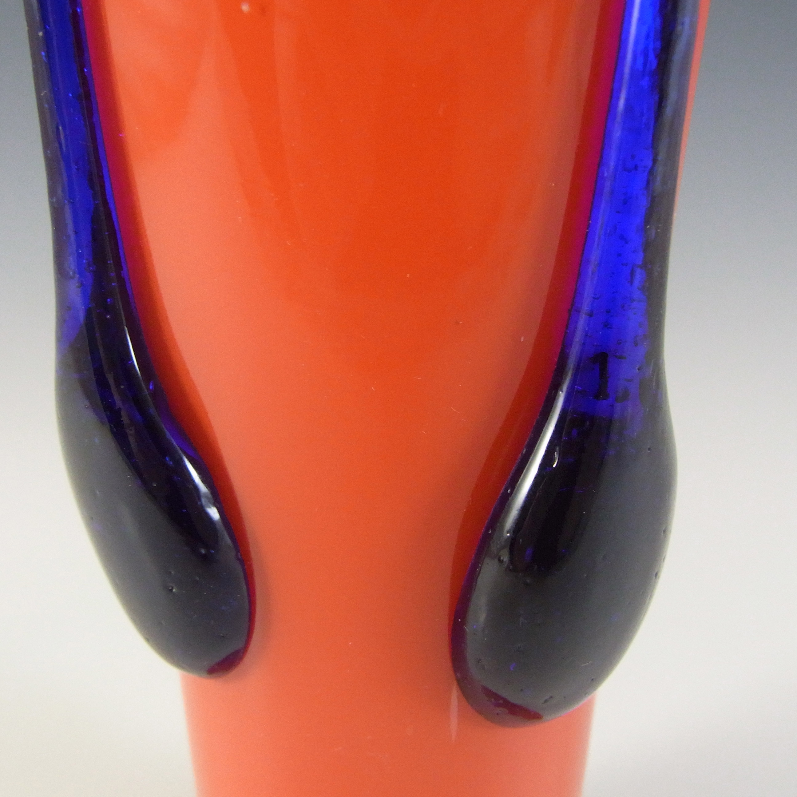(image for) Czech 1930's/40's Art Deco Red & Blue Glass Tango Vase - Click Image to Close
