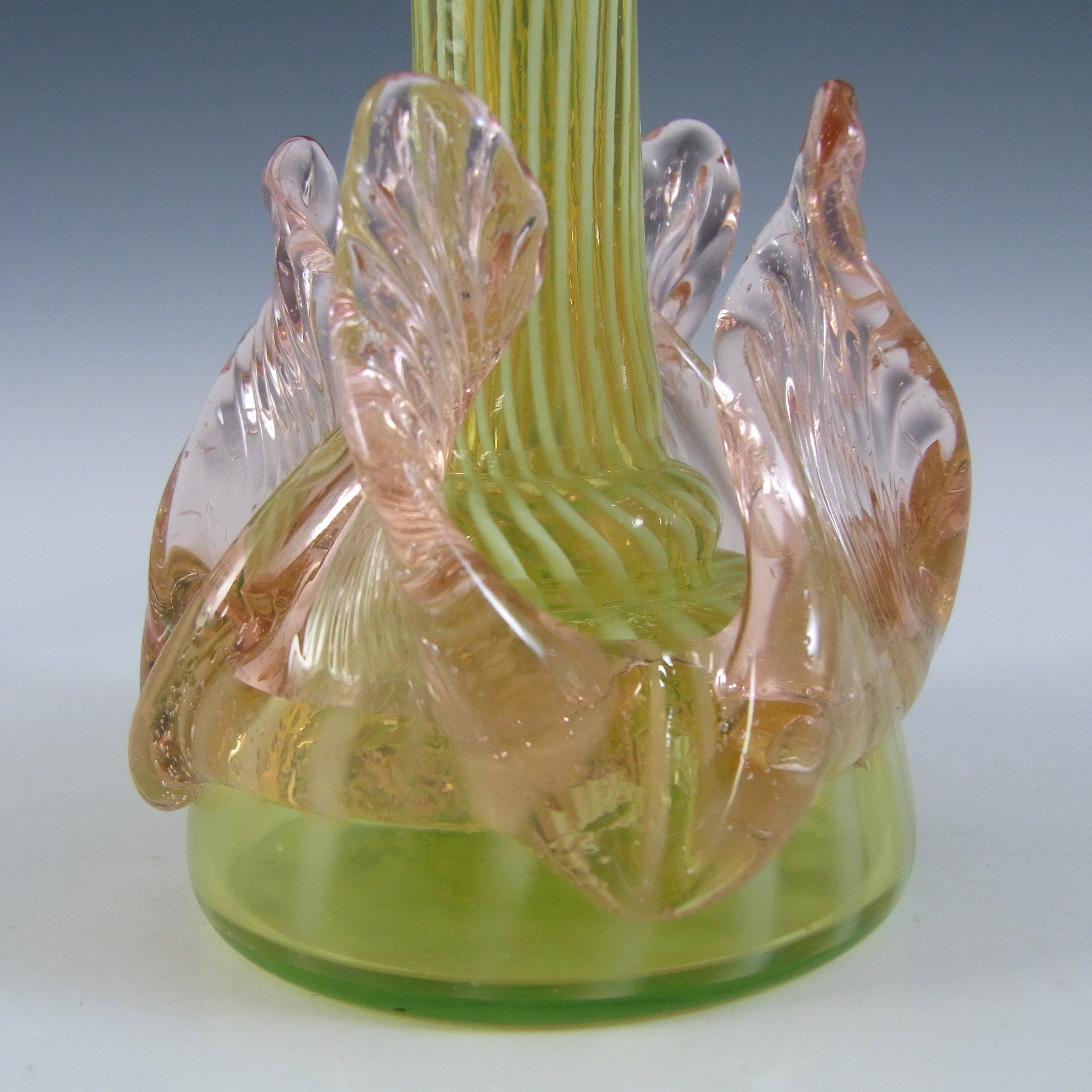 (image for) Welz Victorian Czech Uranium Opalescent Striped Glass Vase - Click Image to Close