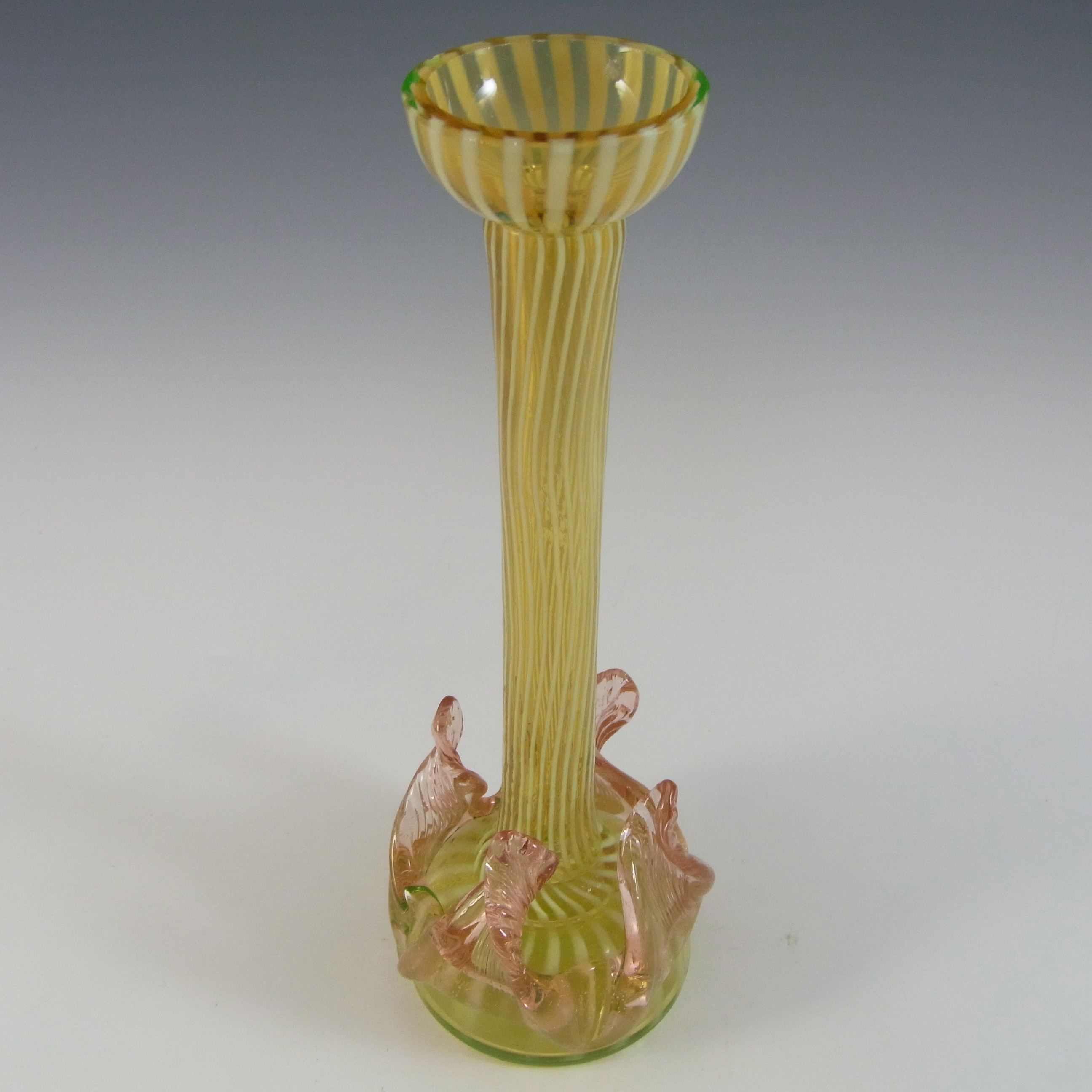 (image for) Welz Victorian Czech Uranium Opalescent Striped Glass Vase - Click Image to Close