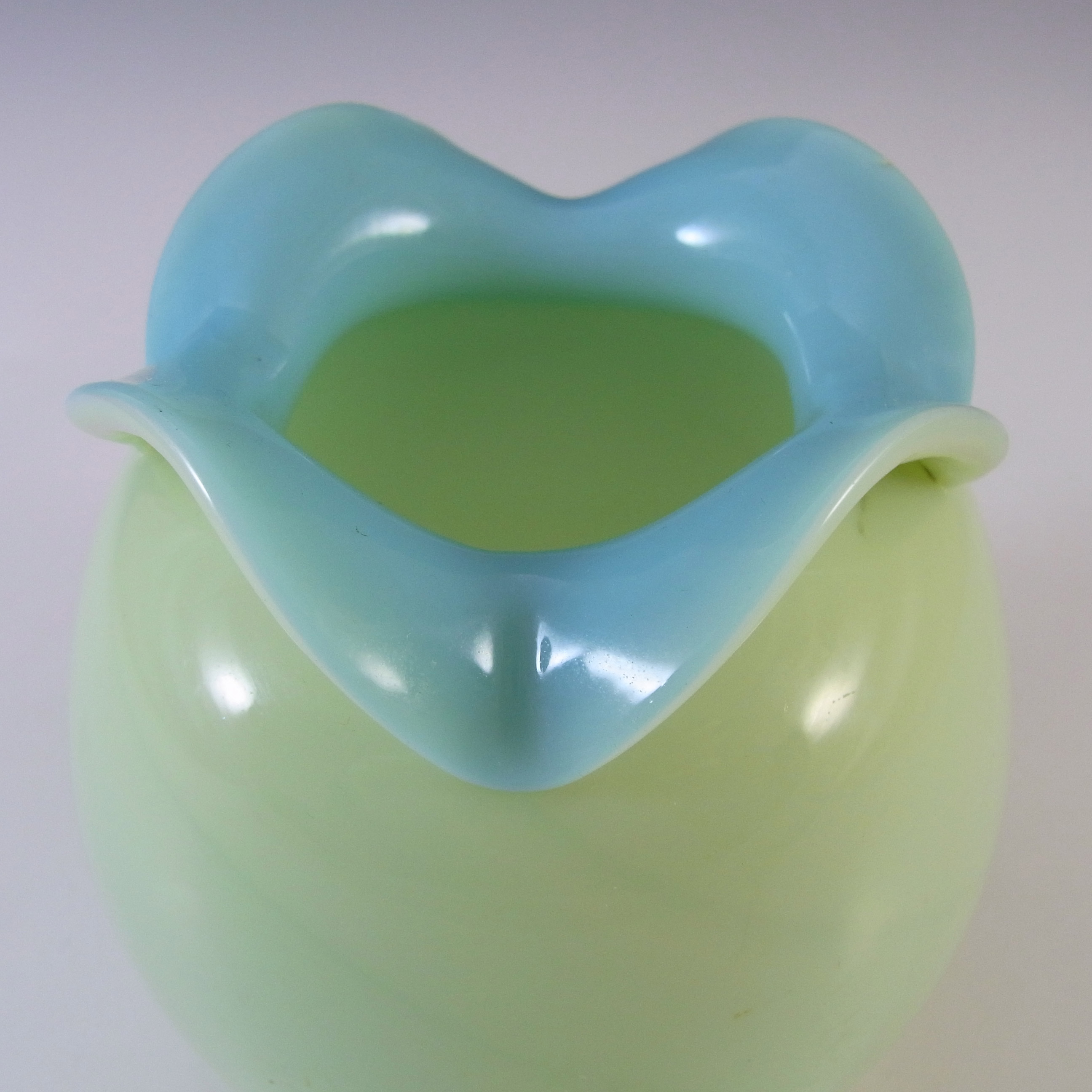 Victorian Uranium Custard Glass Blue Rose Bowl / Posy Vase - Click Image to Close