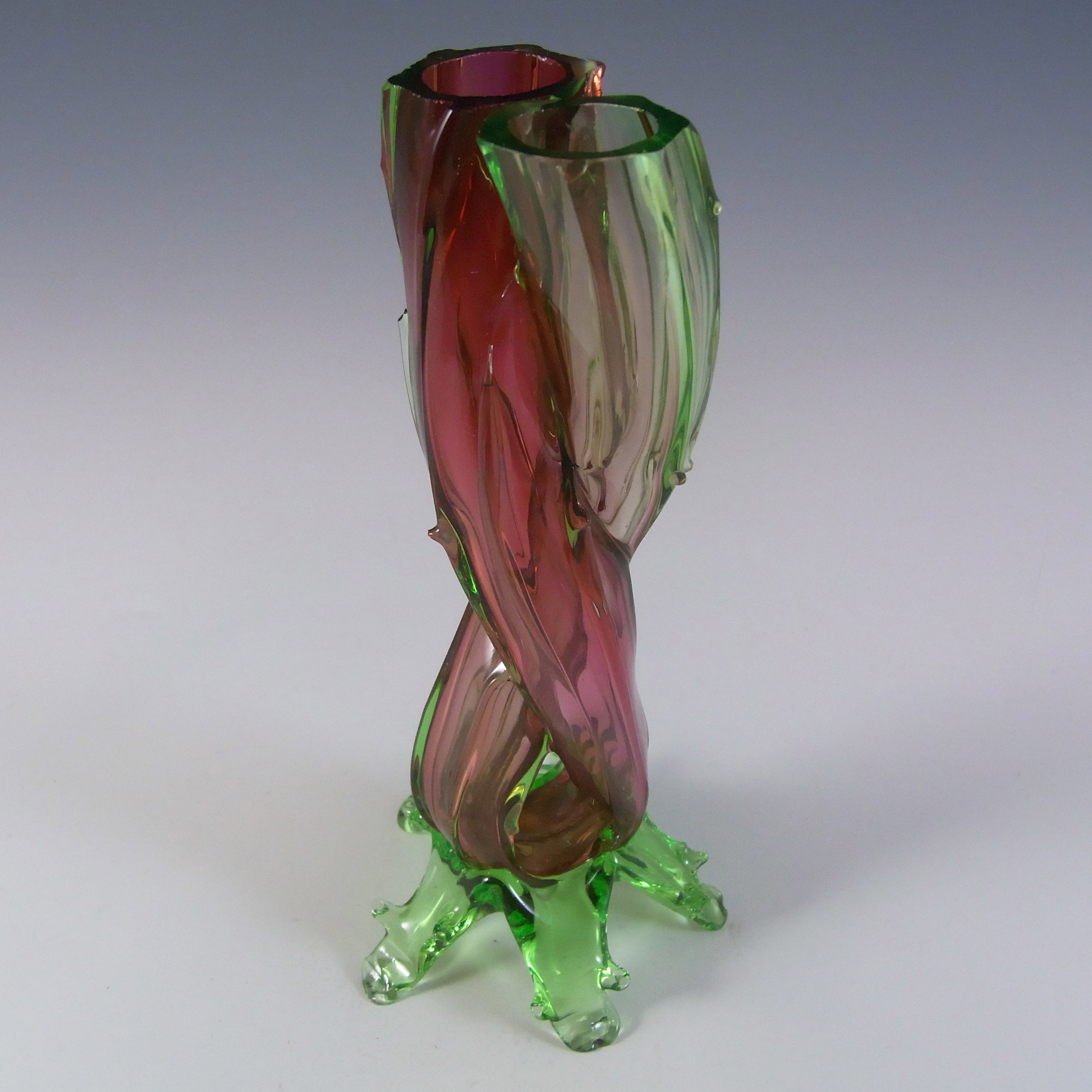 Victorian Uranium Green & Purple Glass Thorn Vase c 1890 - Click Image to Close