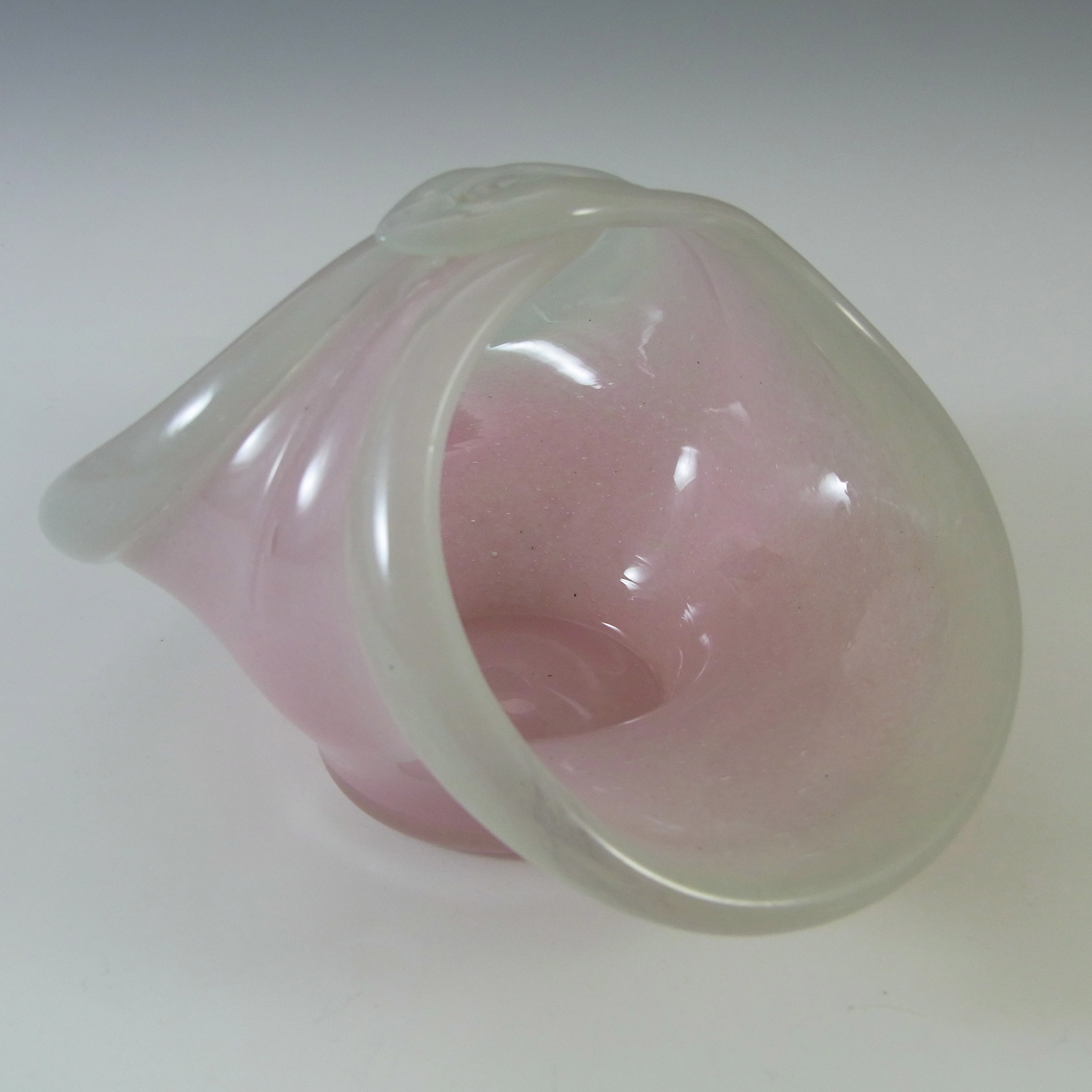 (image for) SIGNED Vasart Pink & Green Mottled Glass Basket Bowl B003 - Click Image to Close