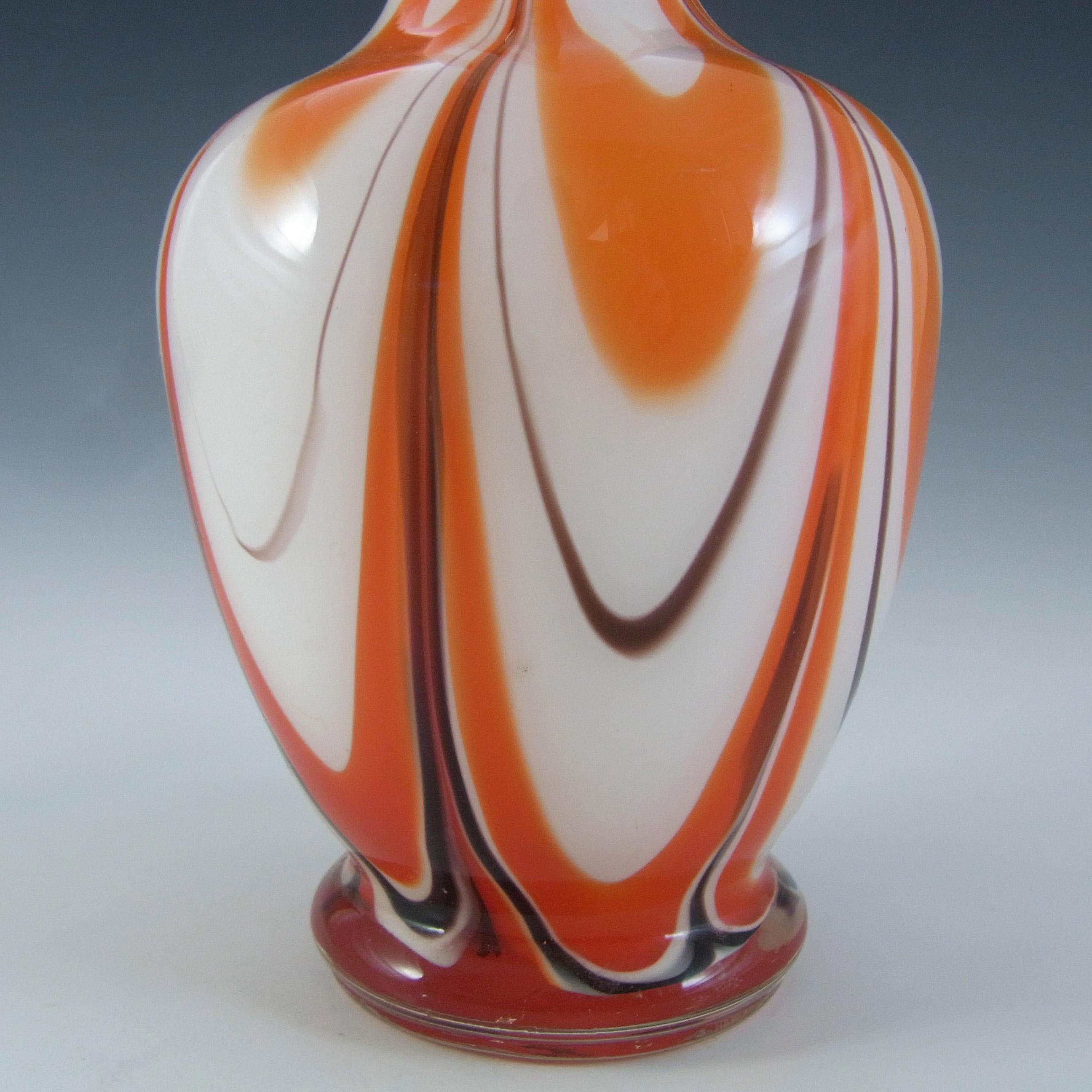 (image for) V.B. Opaline Florence Empoli Vintage Orange & Black Glass Vase - Click Image to Close
