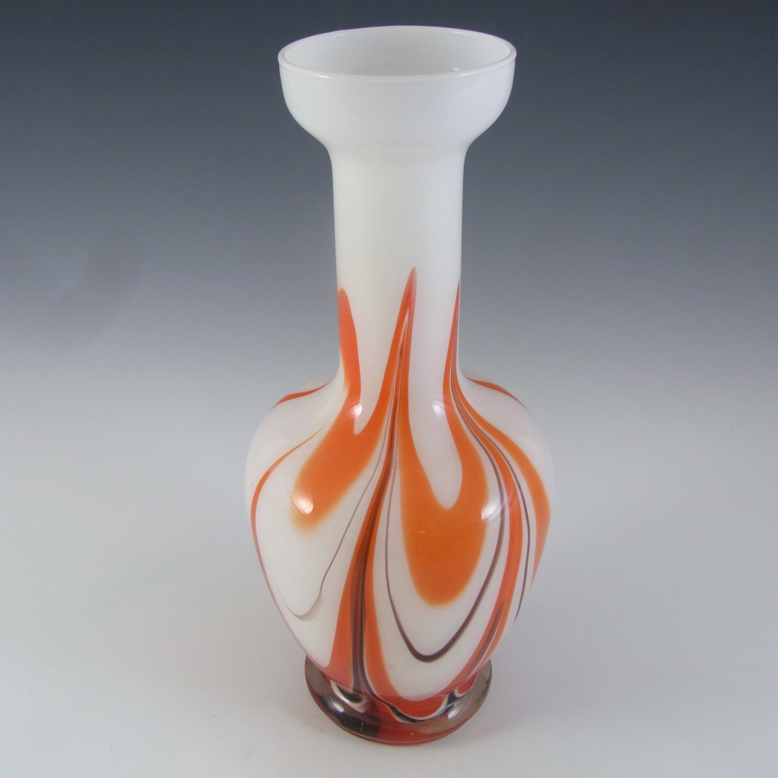 V.B. Opaline Florence Empoli Vintage Orange & Black Glass Vase - Click Image to Close