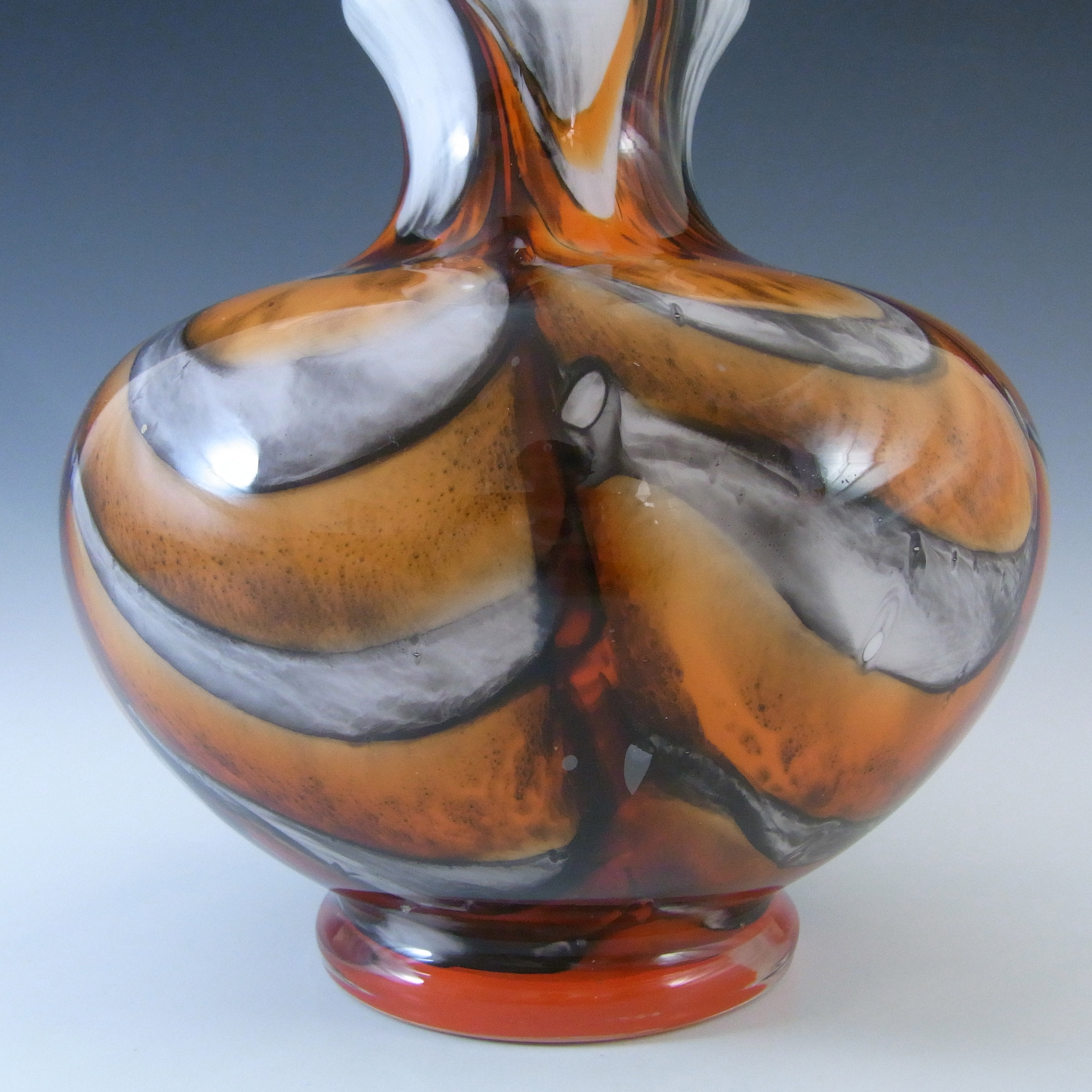 (image for) V.B. Opaline Florence Empoli Retro Orange & Black Glass Vase - Click Image to Close