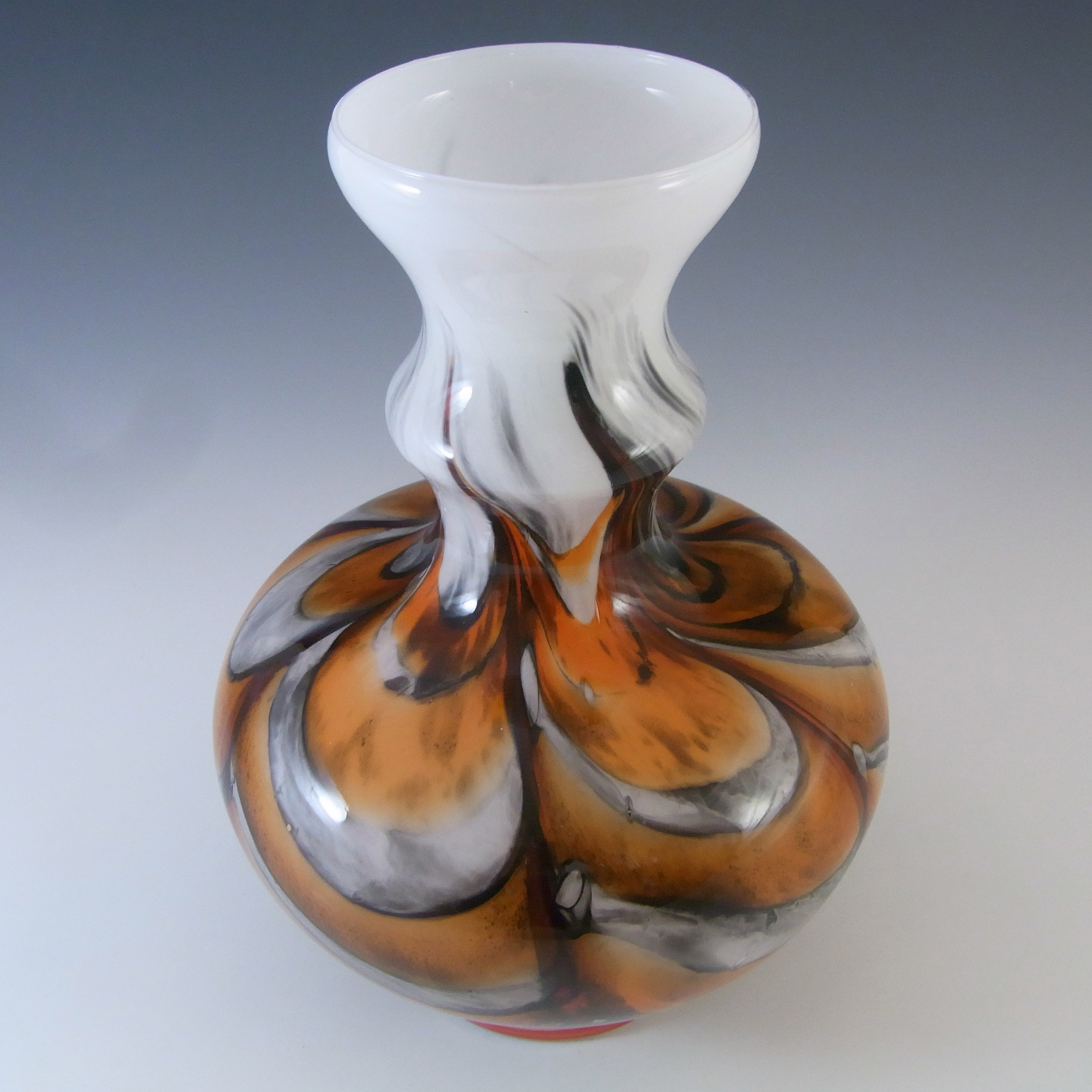 (image for) V.B. Opaline Florence Empoli Retro Orange & Black Glass Vase - Click Image to Close