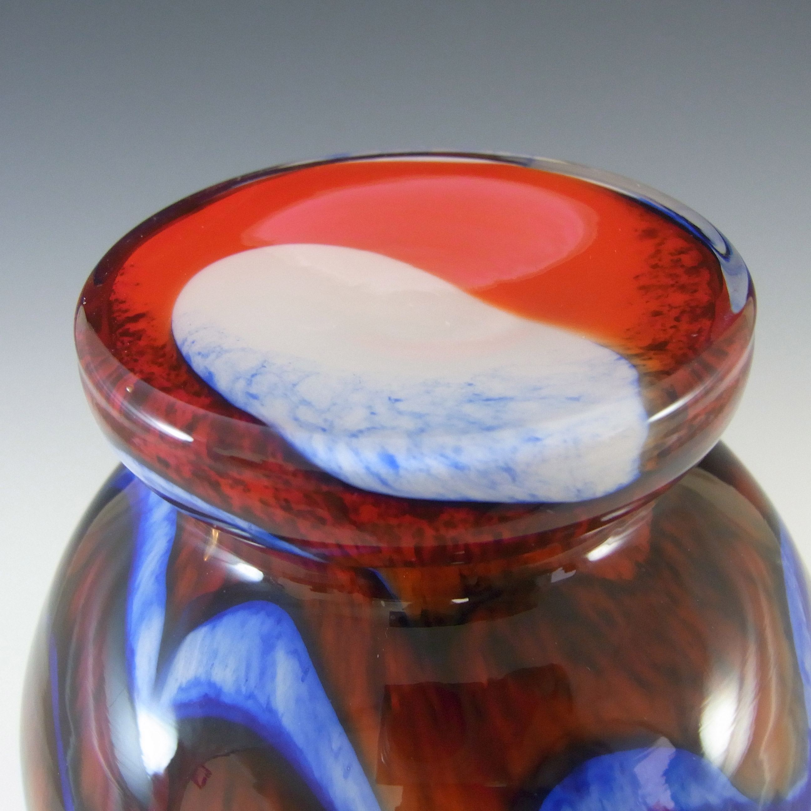 V.B. Opaline Florence Empoli Marbled Orange & Blue Glass Vase - Click Image to Close
