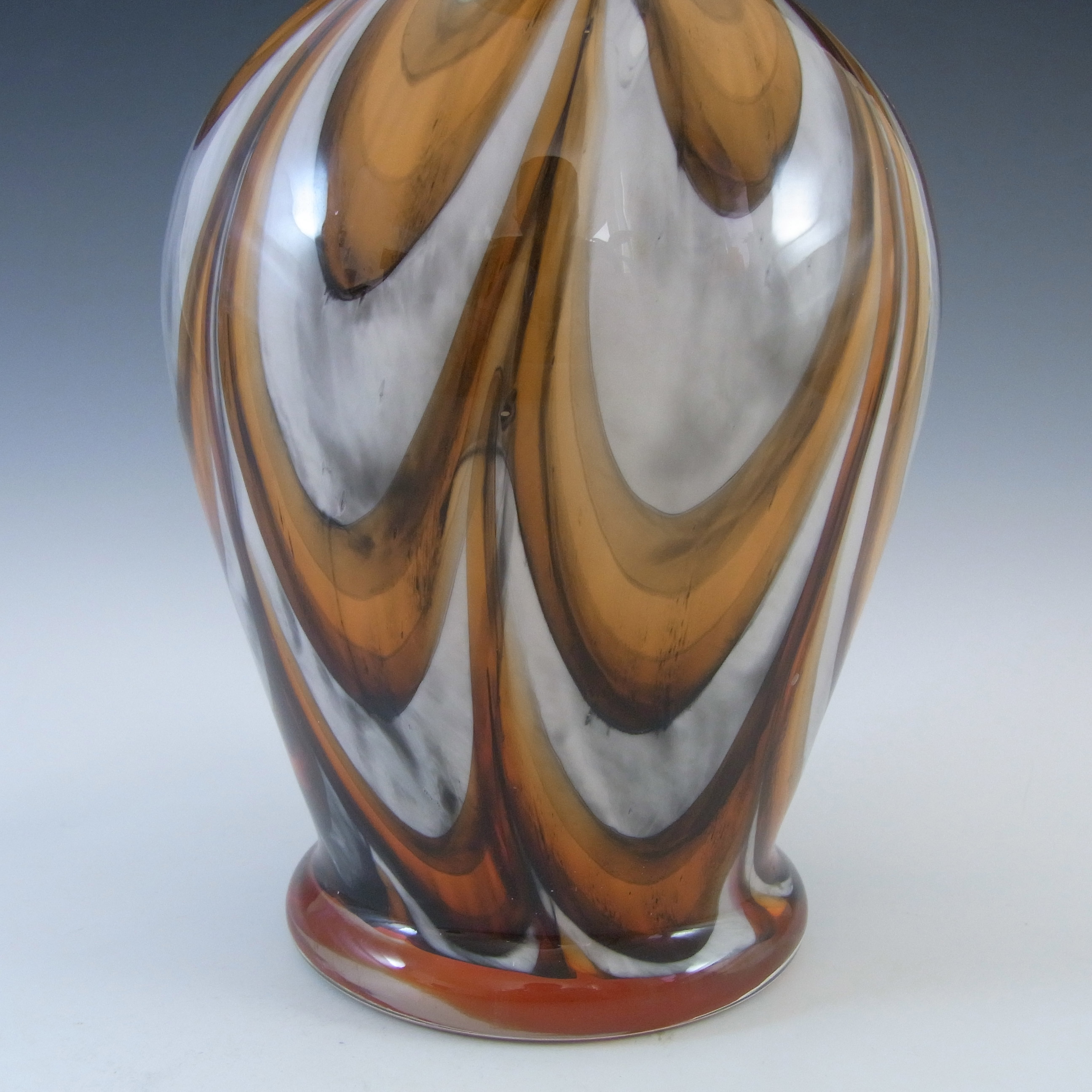 V.B. Opaline Florence Empoli Marbled Orange & Black Glass Vase - Click Image to Close