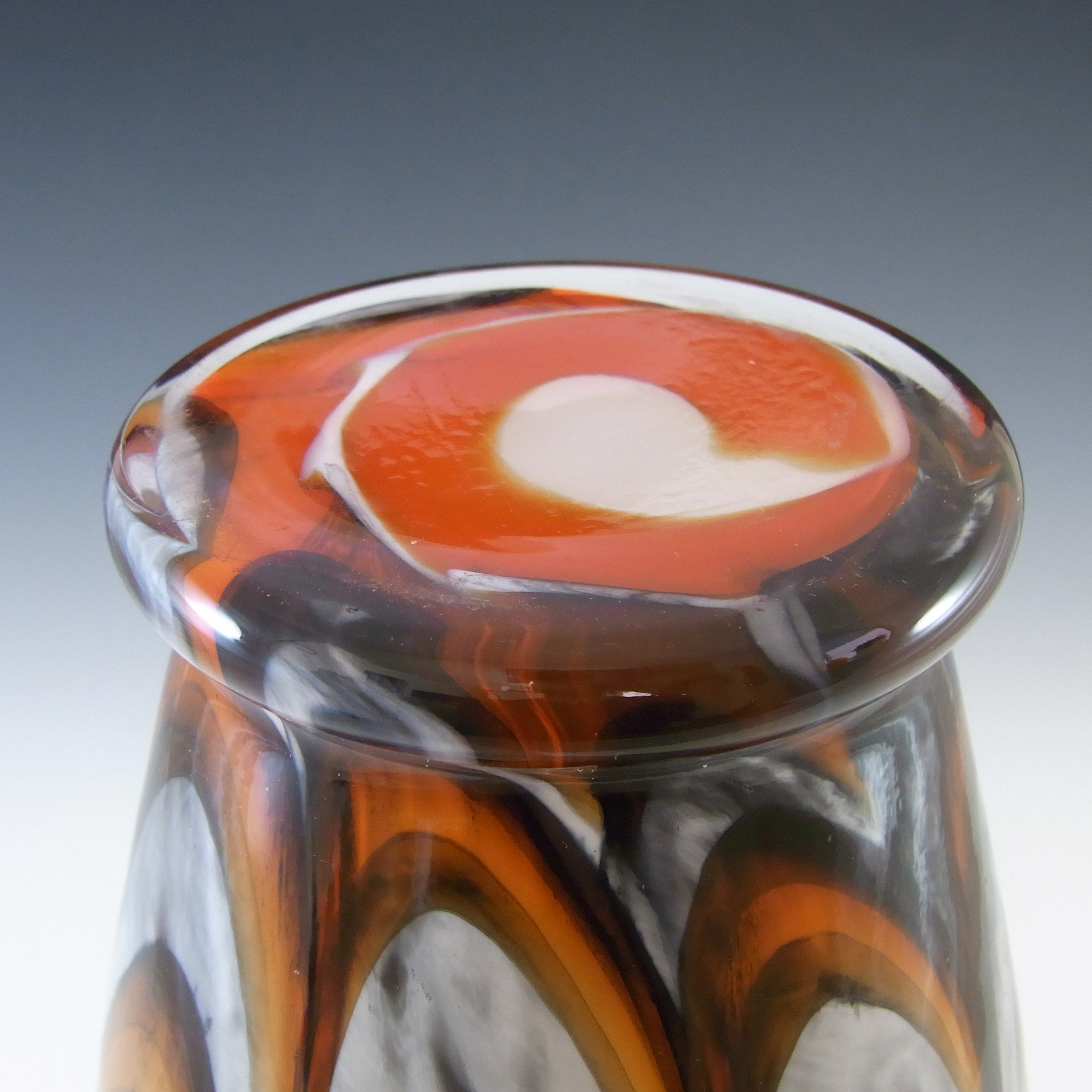 (image for) V.B. Opaline Florence Empoli Marbled Orange & Black Glass Vase - Click Image to Close