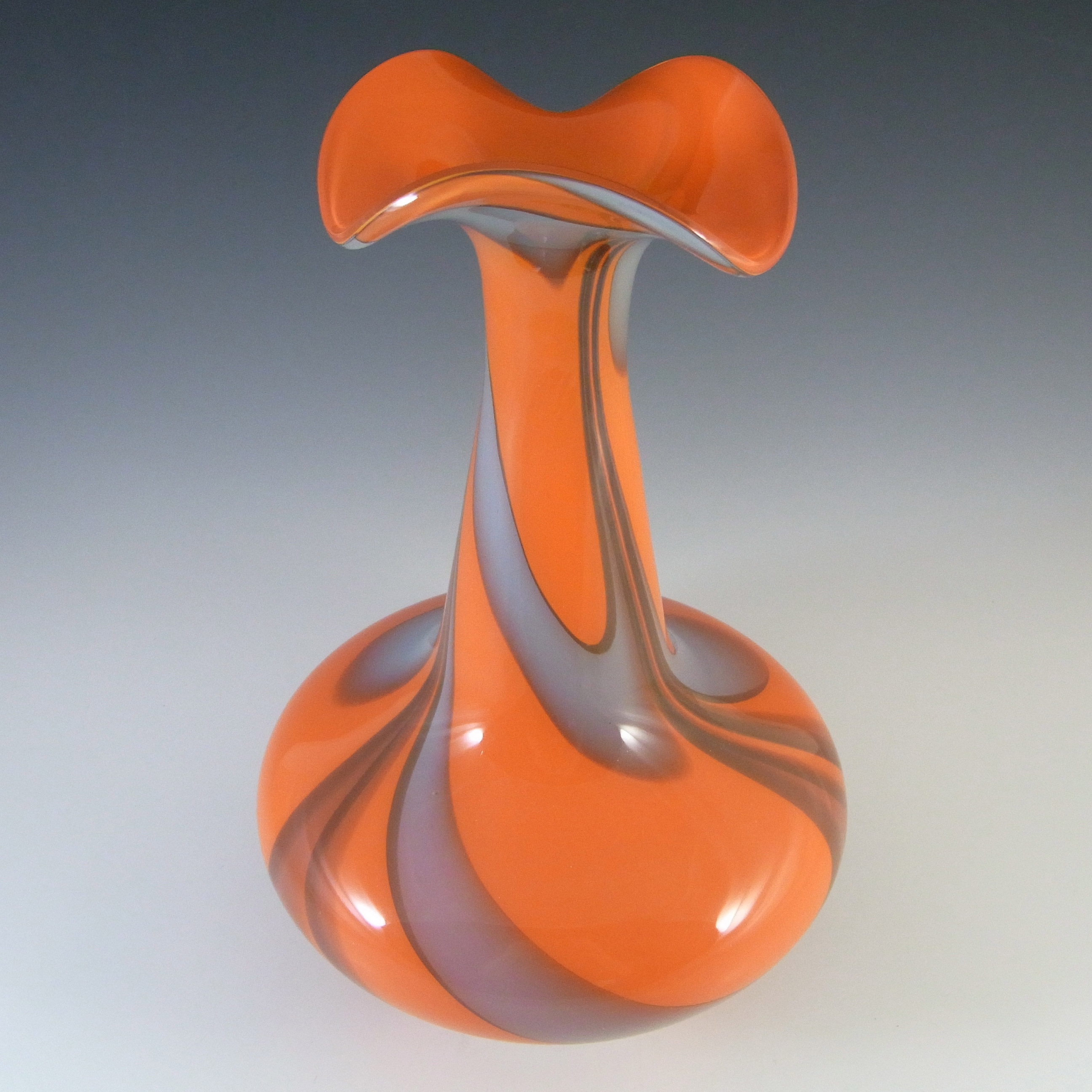 Empoli Vintage Marbled Orange & Grey Glass Vase - Click Image to Close