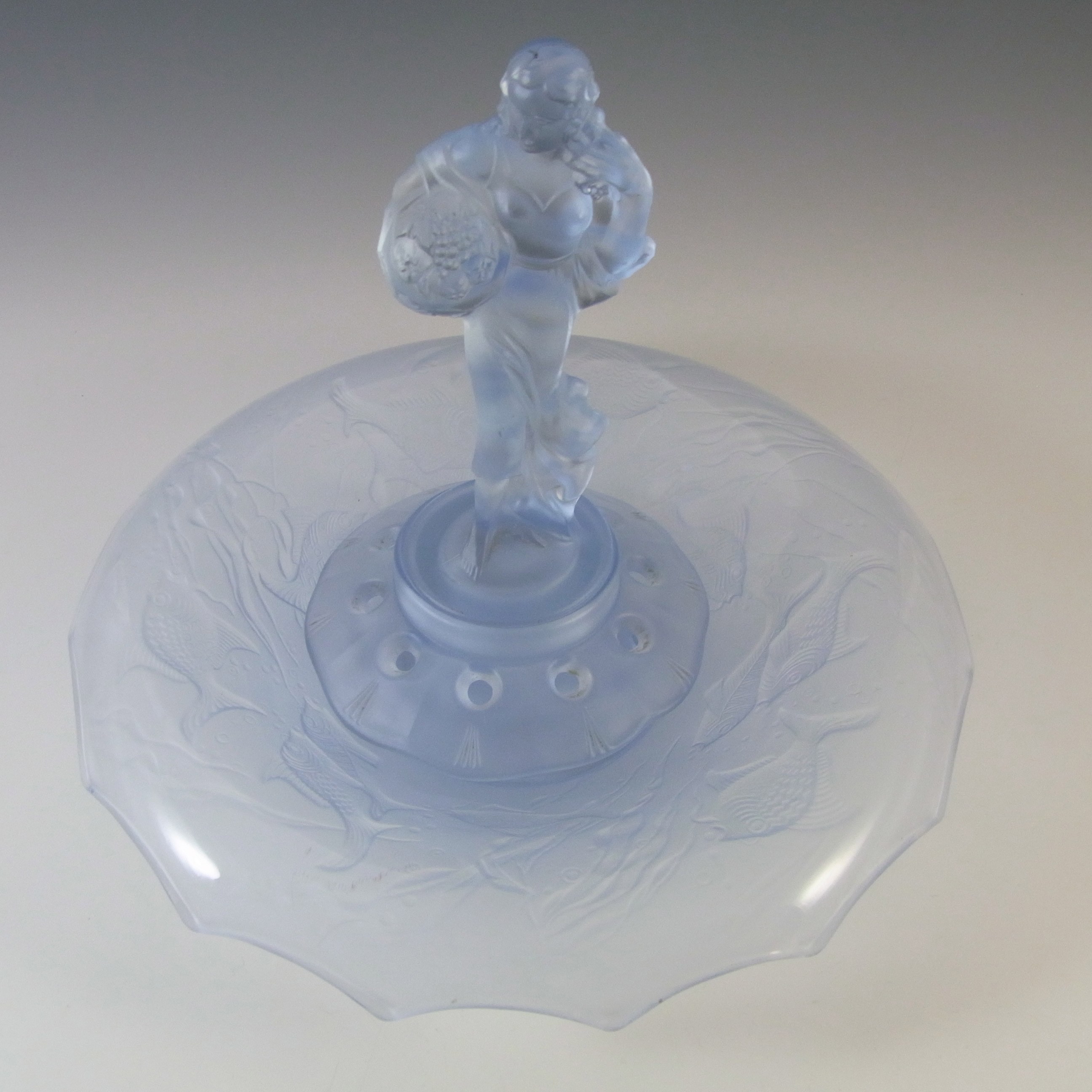 (image for) Walther Art Deco Blue Glass 'Lucretia' Nude Lady Centerpiece Bowl Set - Click Image to Close
